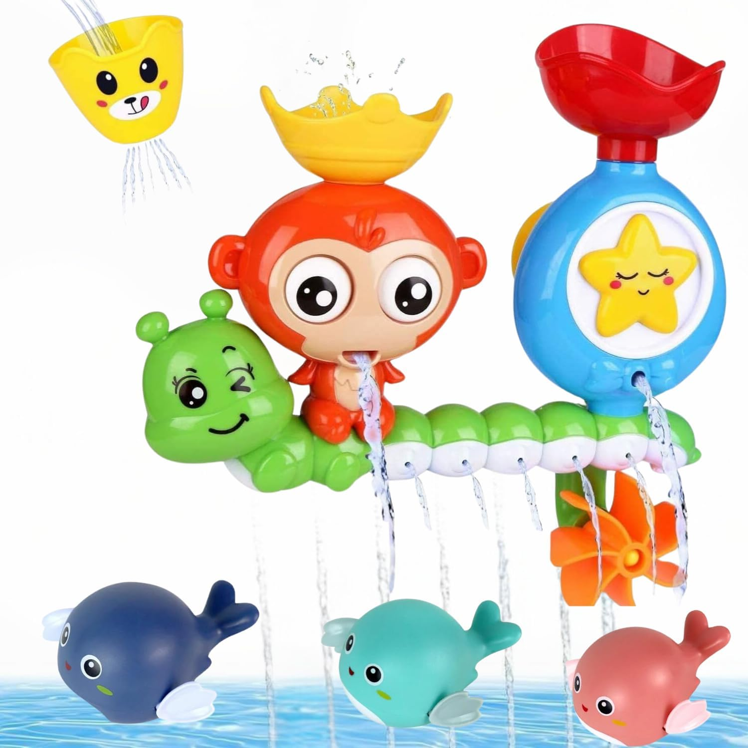 Bath Toys - 4 Pcs, Toddler Bath Toys for 3 4 5 Year Old, Kids Bath Toys, Monkey Sprinkler Water Toys, 3 Wind-Up Dolphin Bathtub Toys (1 Monkey with 3 Dolphin) image number 6