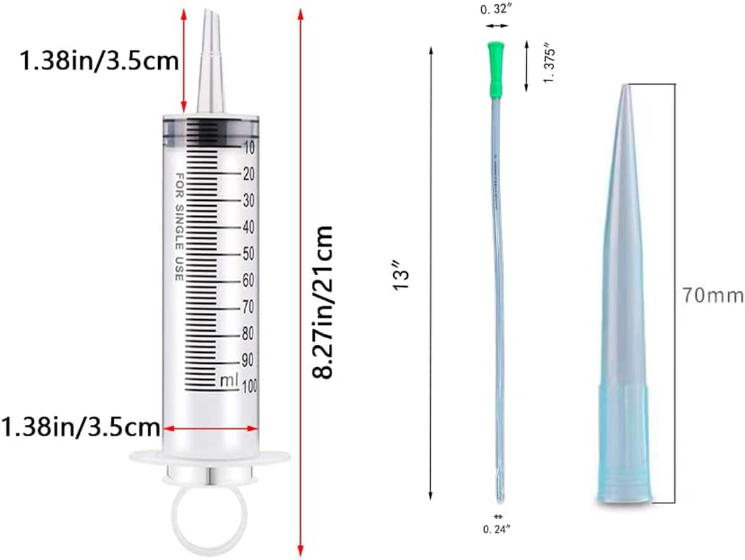 100Ml Syringe and 13" Plastic Tube, Science Lab Liquid Dispensing, Pet Feeding, Craft Gum, Oil, Lubricant, Sealant, Ink Filling (2Xpcs+2Pcs+4Pcs)