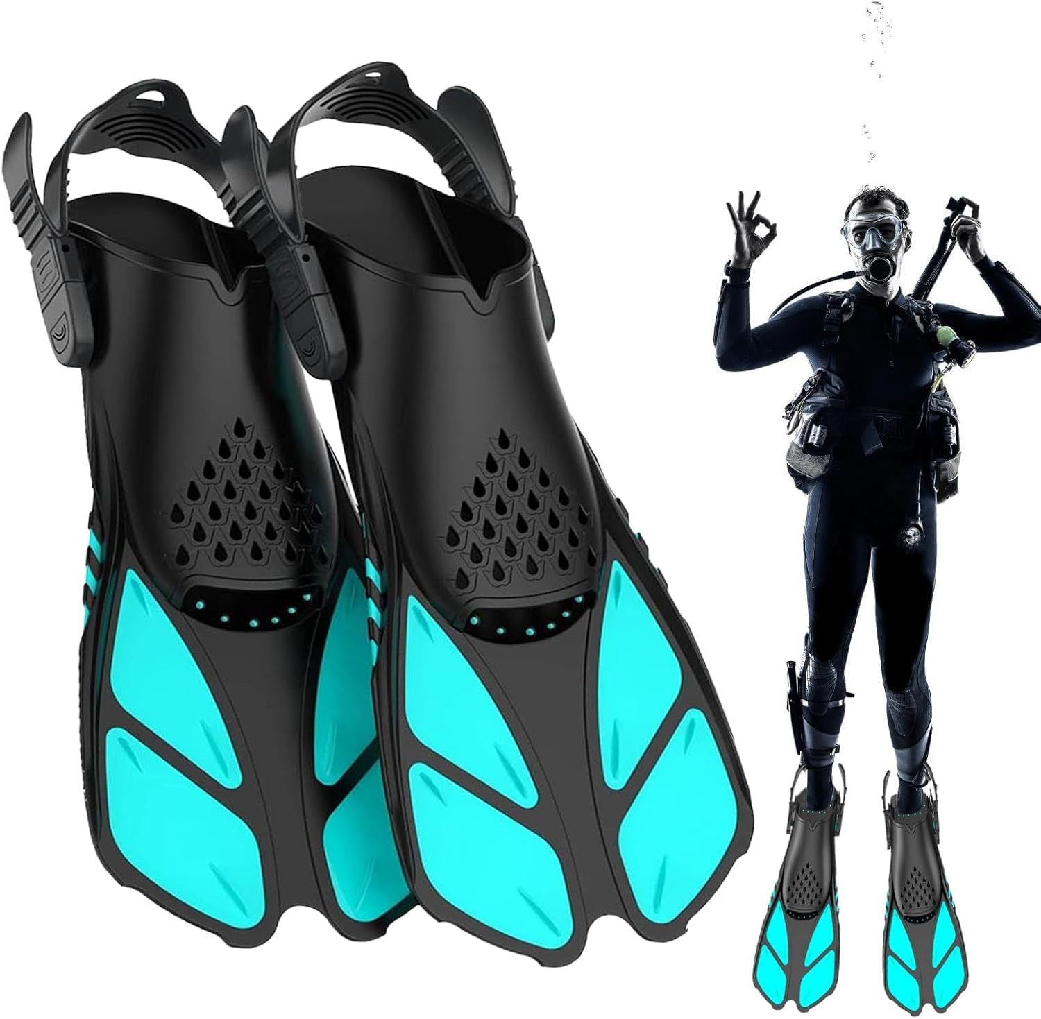 Snorkel Fins, Full Foot Pocket Swim Fins for Snorkeling, Diving