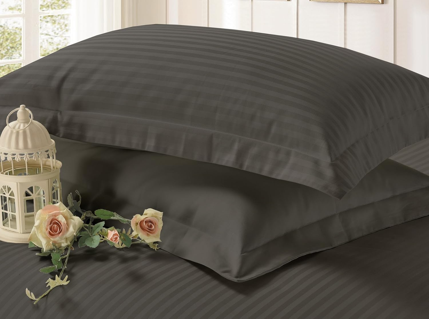 1200TC 100% Pure Cotton Luxury 3 Piece Queen, King and Super King Duvet Cover Set, with 2 Decorative Tailored Pillowcases in Choices of 5 Colors (King Size, Charcoal)