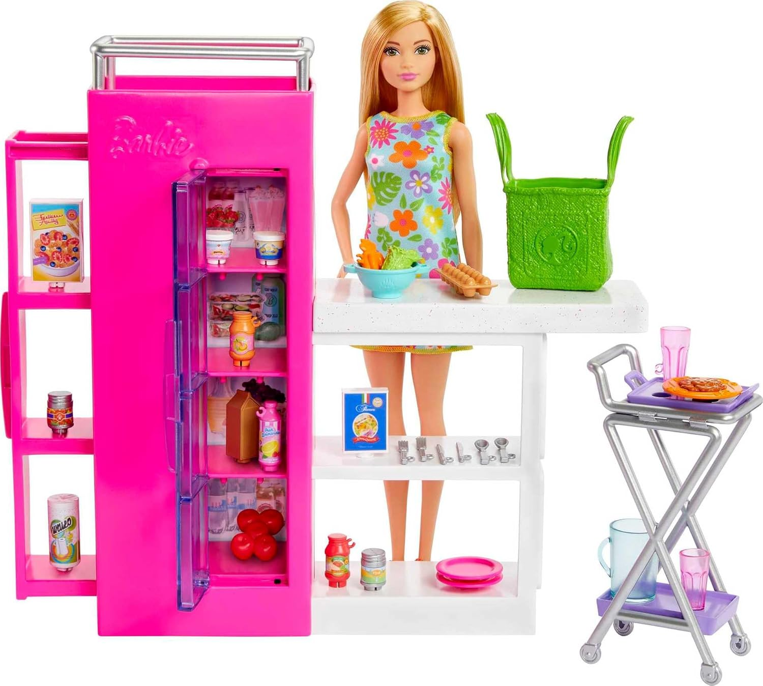 Barbie Doll & 25+ Accessories, Ultimate Pantry Playset with Dollhouse Furniture, Food-Themed Pieces & Sticker Sheet image number 6