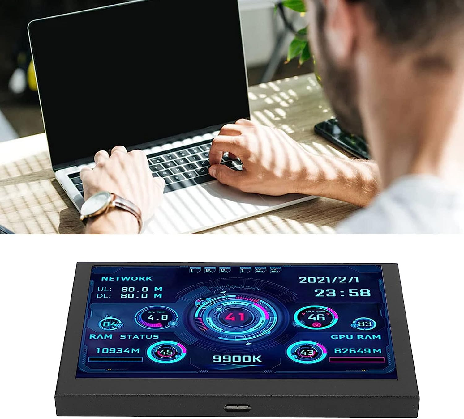 Computer Temp Monitor, 5 Inch 800X480 IPS USB Type C Computer Temperature Display for AIDA64 PC CPU GPU Data Monitor Temperature Display, PC Sensor Panel Display image number 3