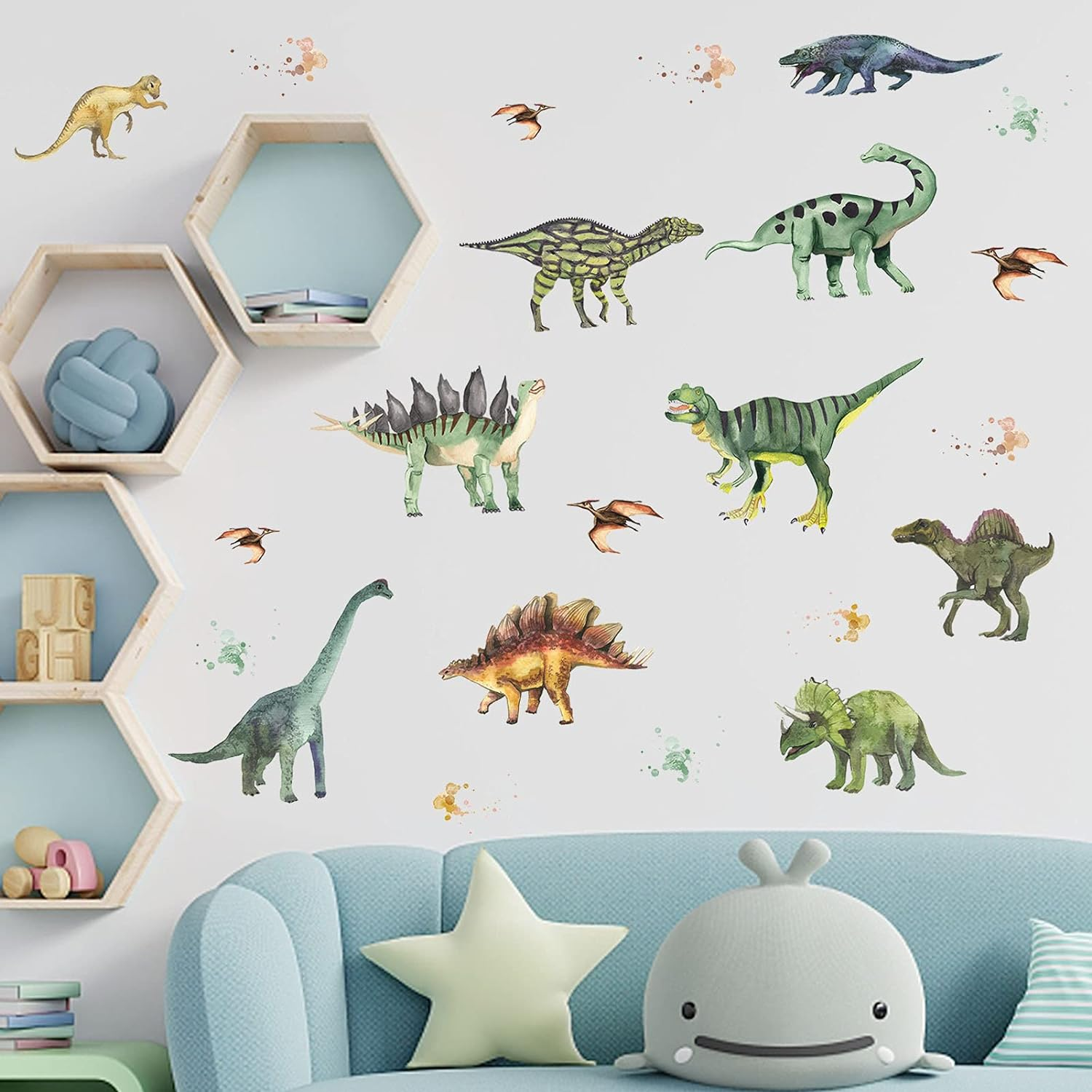 14Pcs Dinosaurs Wall Stickers, Removable Forest Dinosaur Wall Decals Waterproof Dino Animal Decor Mural for Bedroom Living Room Bathroom Home Decoration image number 4