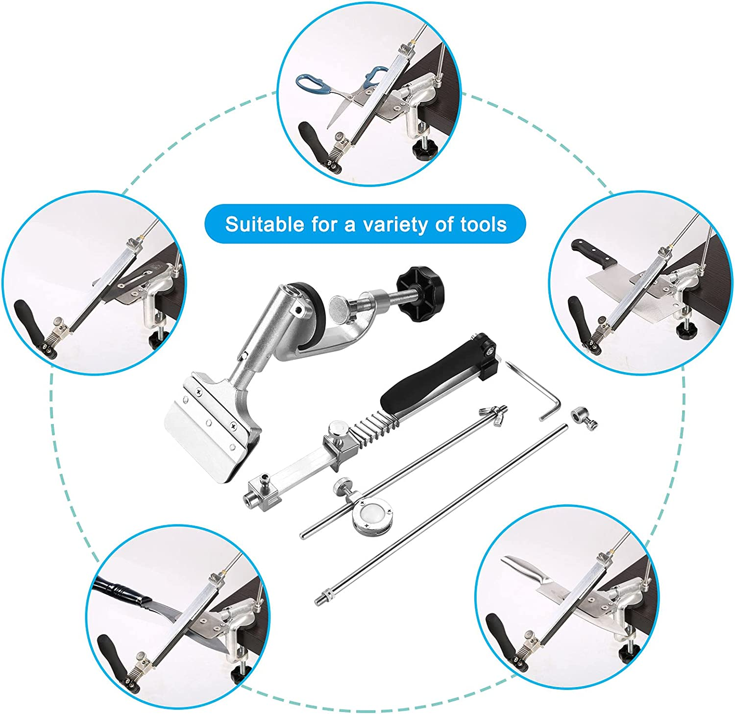 Knife Sharpener, IMAGE Stainless Steel Kitchen Knife Sharpener 240/400/600/1000 Degree Fixed Rotation Angle, Chef Knife Sharpener with 4 Whetstones image number 2