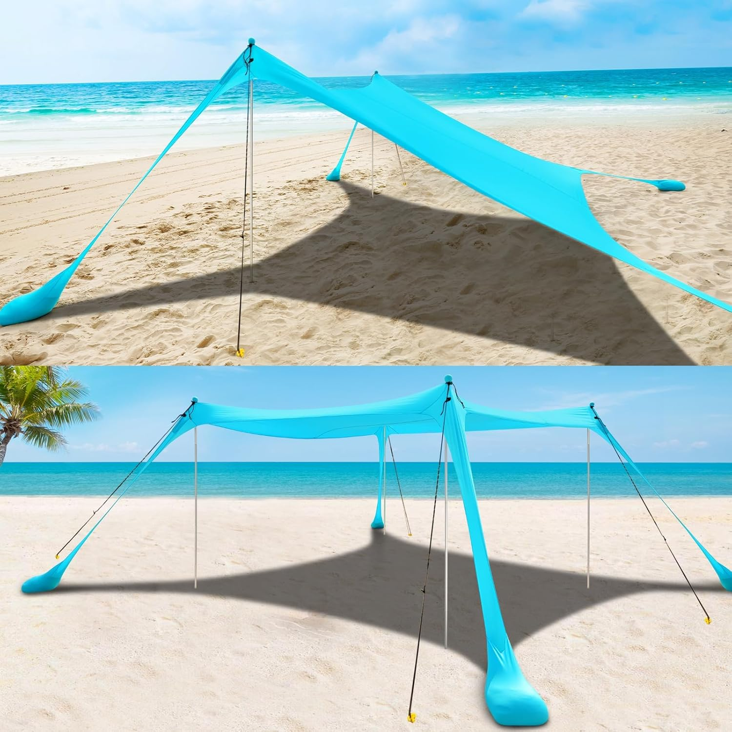 Beach Tent, Camping Sun Shelter with UPF50+ Protection, Sand Shovels, Ground Pegs and 4 Stability Poles, Outdoor Pop up Beach Shade Canopy, Backyard or Picnics (300 * 300 * 200Cm) image number 4