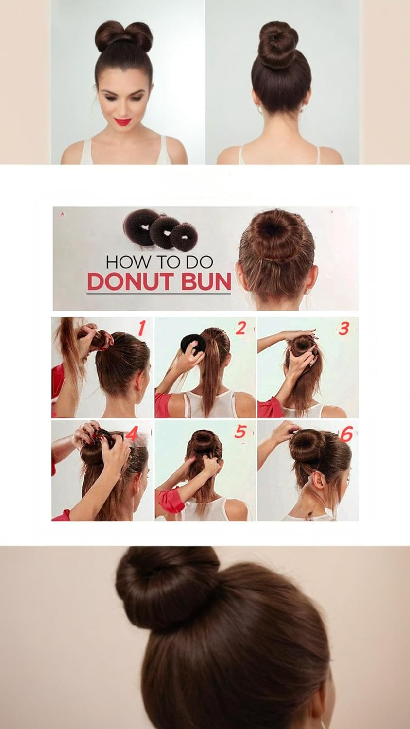 Honwor Donut Bun Maker Set - 7 Pieces Incl.5 Elastic Bands & 20 Hair Pins - Stylish & Easy-To-Use for Creating Elegant Hair Ring Buns - Black image number 5