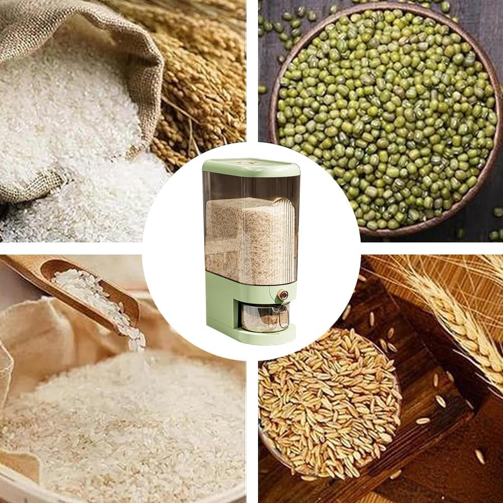 Rice Dispenser, Grain Container Storage, Measuring Cylinder with Lid, Sealed Rice Jar, Household Rice and Flour Drawer, Rice Storage Box, Grain Dispenser Barrel for Kitchen (Green, 10 KG) image number 5