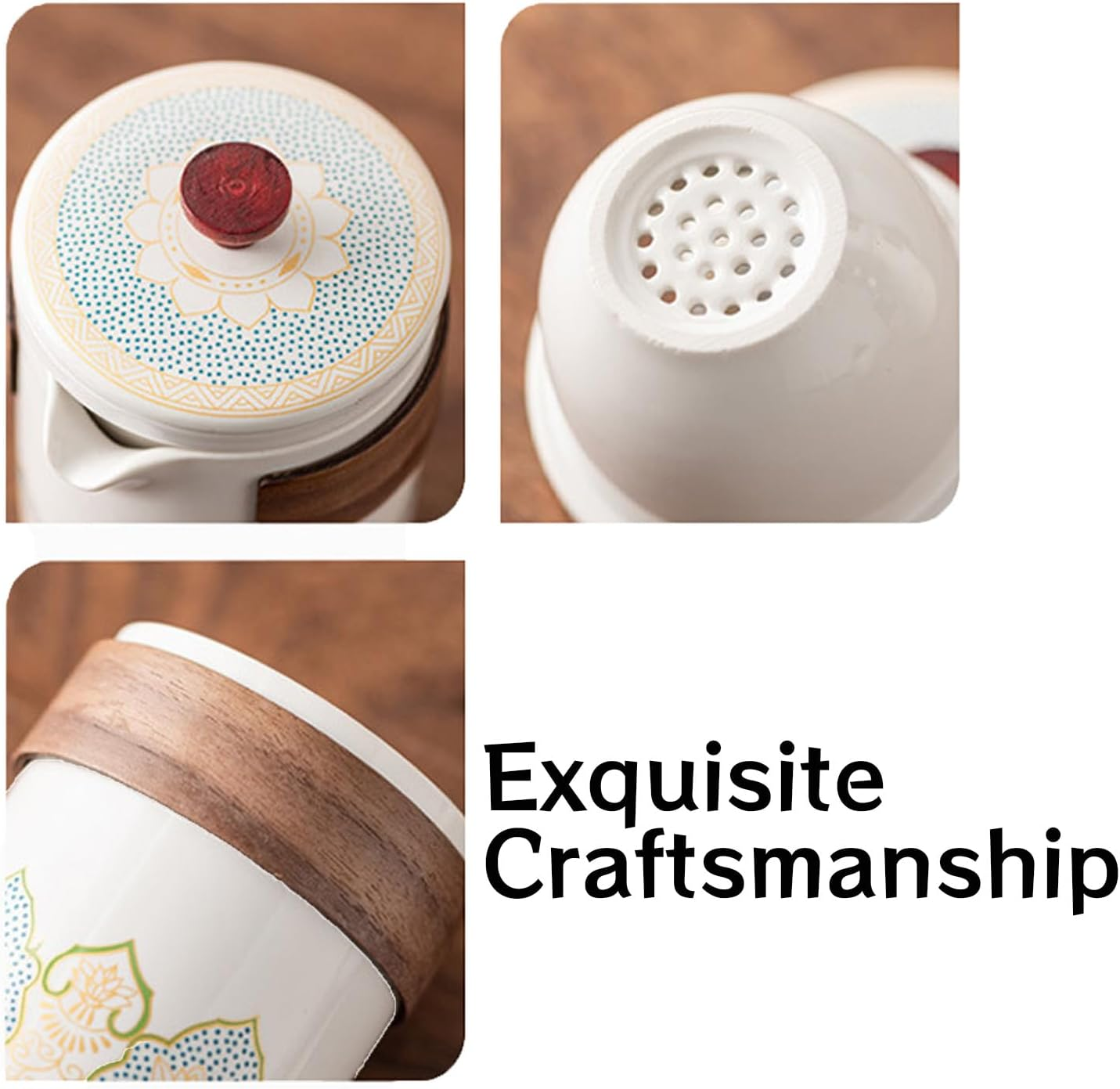 Teapot Set Chinese Travel Kung Fu Tea Set Pottery Made Elegant Asian Tea Set Portable Travel Tea Infuser Chinese Ceramic Tea Cup for Tea Lovers SH0034 (Black) - Red image number 3