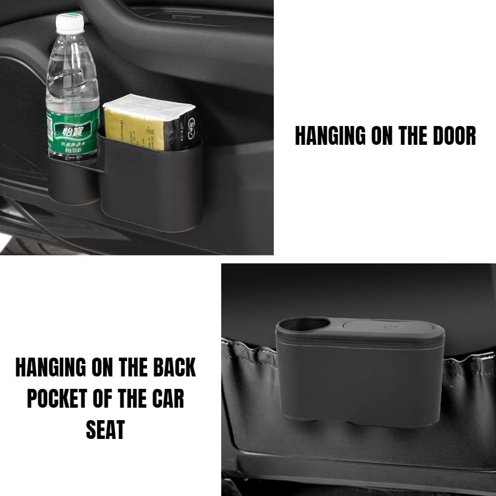 Car Trash Can with Lid,Mini Car Garbage Can Leakproof Trash Bin for Car,Automotive Garbage Container Accessories (Beige) - Beige image number 5