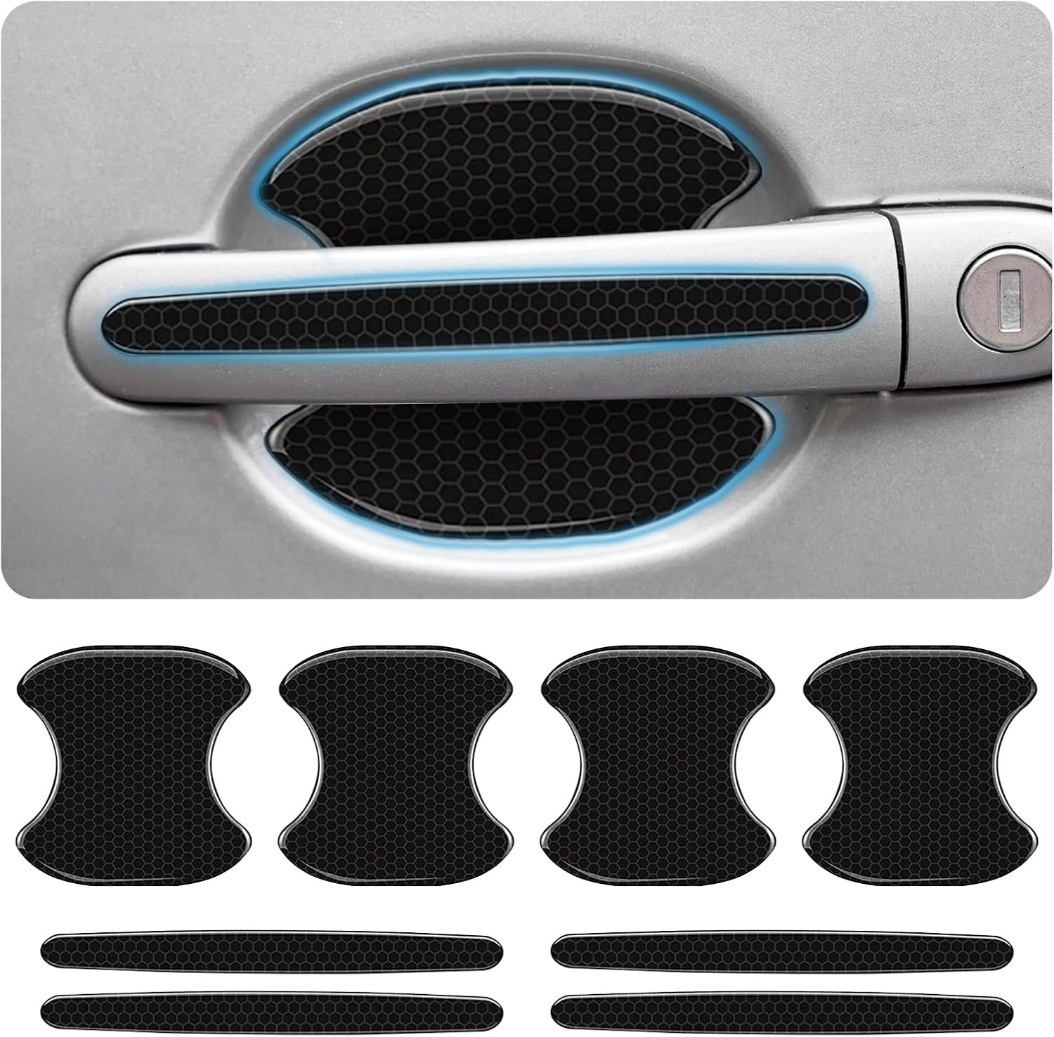 8PCS Car Door Handle Protector, Reflective Prism Anti-Scratches Door Handle Bowl Guard Stickers, Universal Auto Exterior Accessories for Most Car Handles image number 2