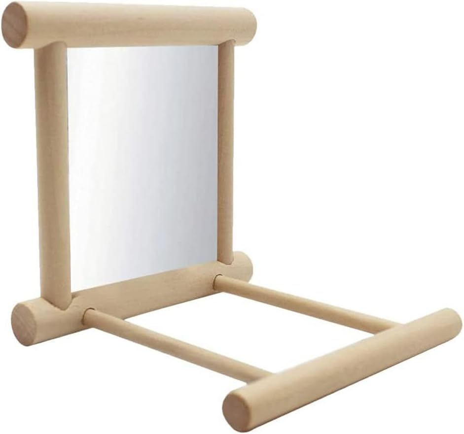 Wooden Bird Cage Mirror with Perch Stand, Interactive Parrot Mirror Toy for Small and Medium Birds, Durable Wood Frame, Ideal Birdcage Accessories for Parrots, Finches, and Budgies image number 1