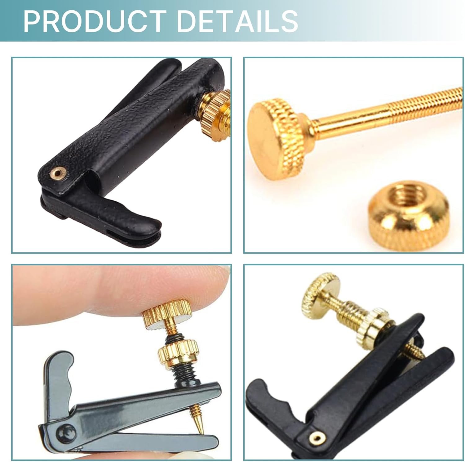 Violin Fine Tuners for 4/4-3/4 Violin, Stainless Metal String Spinner Adjuster, Nickel Plated anti Rust, 4 Pcs Black/Gold image number 6