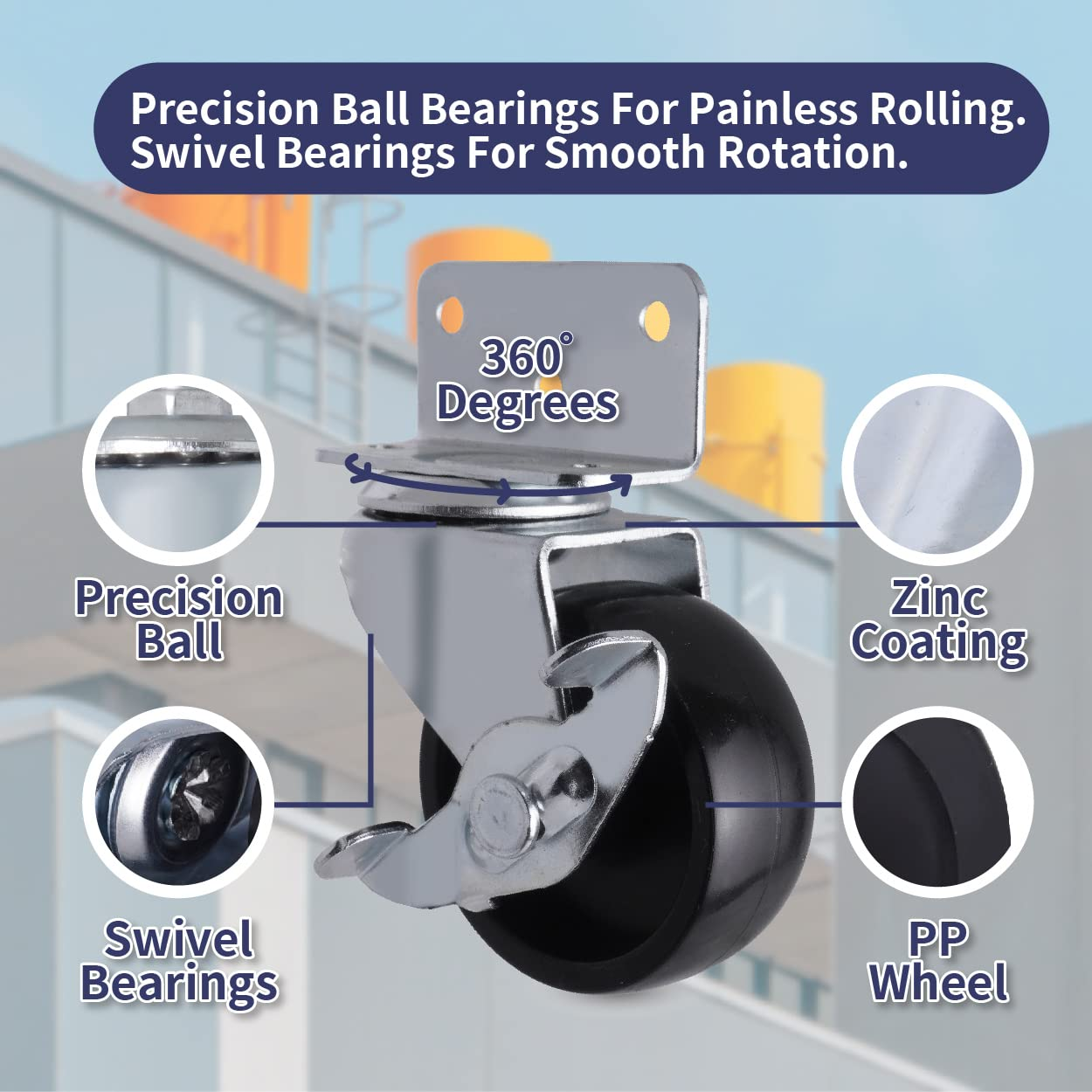 AXL Side Mount 50Mm Caster Wheels, Sturdy L-Shaped PP Plate Casters for Baby Bed, Kitchen, Desk, and Cabinet -Smooth Rolling, Easy Install image number 2