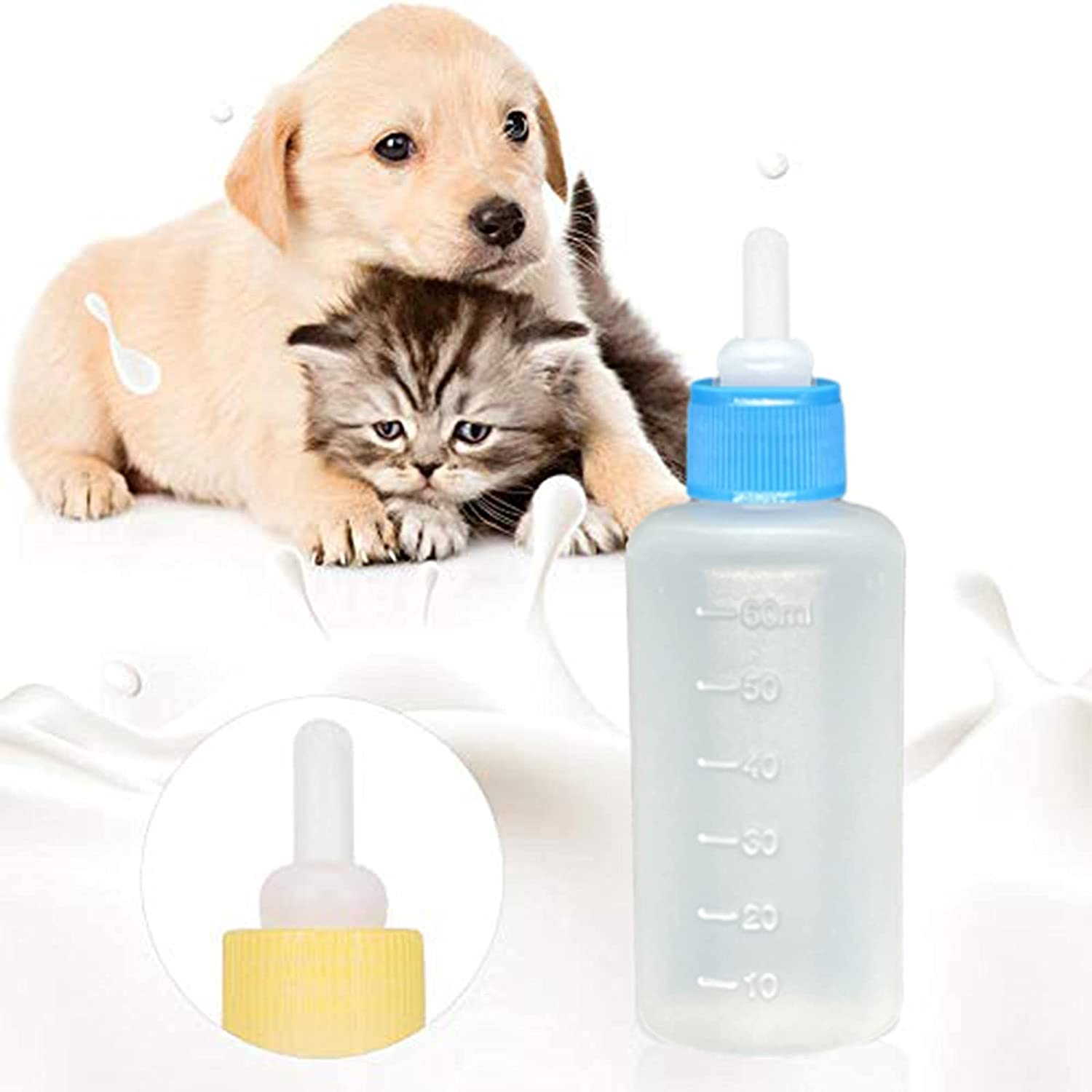 Pet Bottle Kit, Squeeze Liquid Replaceable Silicone Teat for Newborn Kittens, Puppies, Rabbits, Small Animals Replacement Teat Cat Feeding Bottle Feeding Tool image number 5