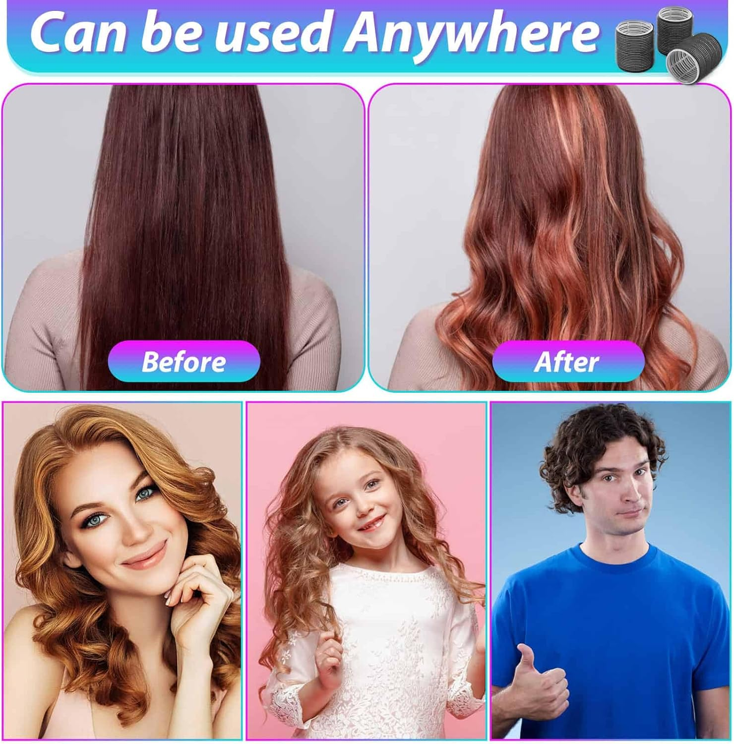 Shynek Rollers Hair Curlers 48 Pcs Set with 24Pcs Hair Rollers 4 Sizes (6 Jumbo Rollers/6 Large Rollers/6 Medium Rollers/6 Small Rollers) and 24 Pcs Hair Clips for Long Medium Short Hair (Black) - Pink image number 6