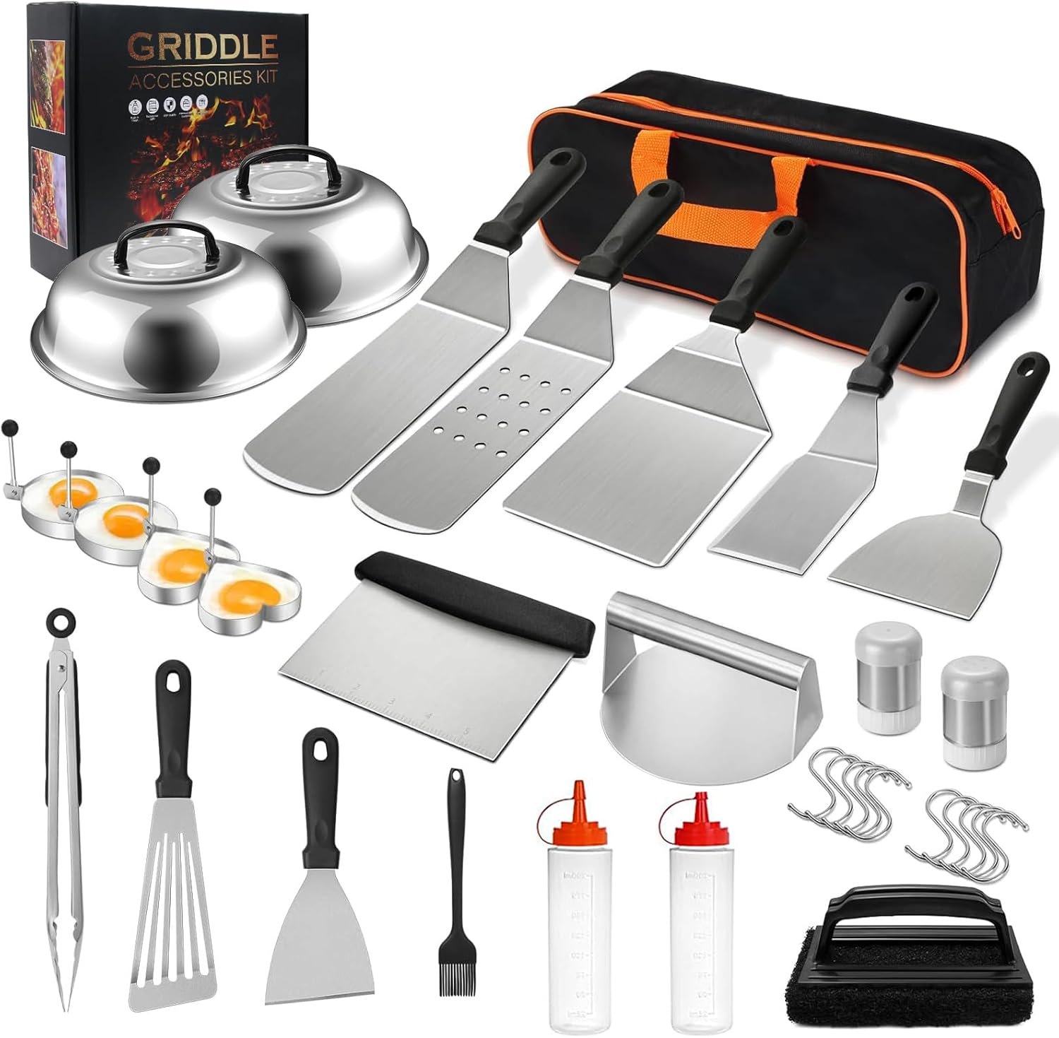 34PCS Griddle Accessories Kit, Flat Top Grill Accessories Set for Blackstone, Grill Spatula Set with Enlarged Spatulas, Basting Cover, Scraper for Outdoor Barbecue image number 1