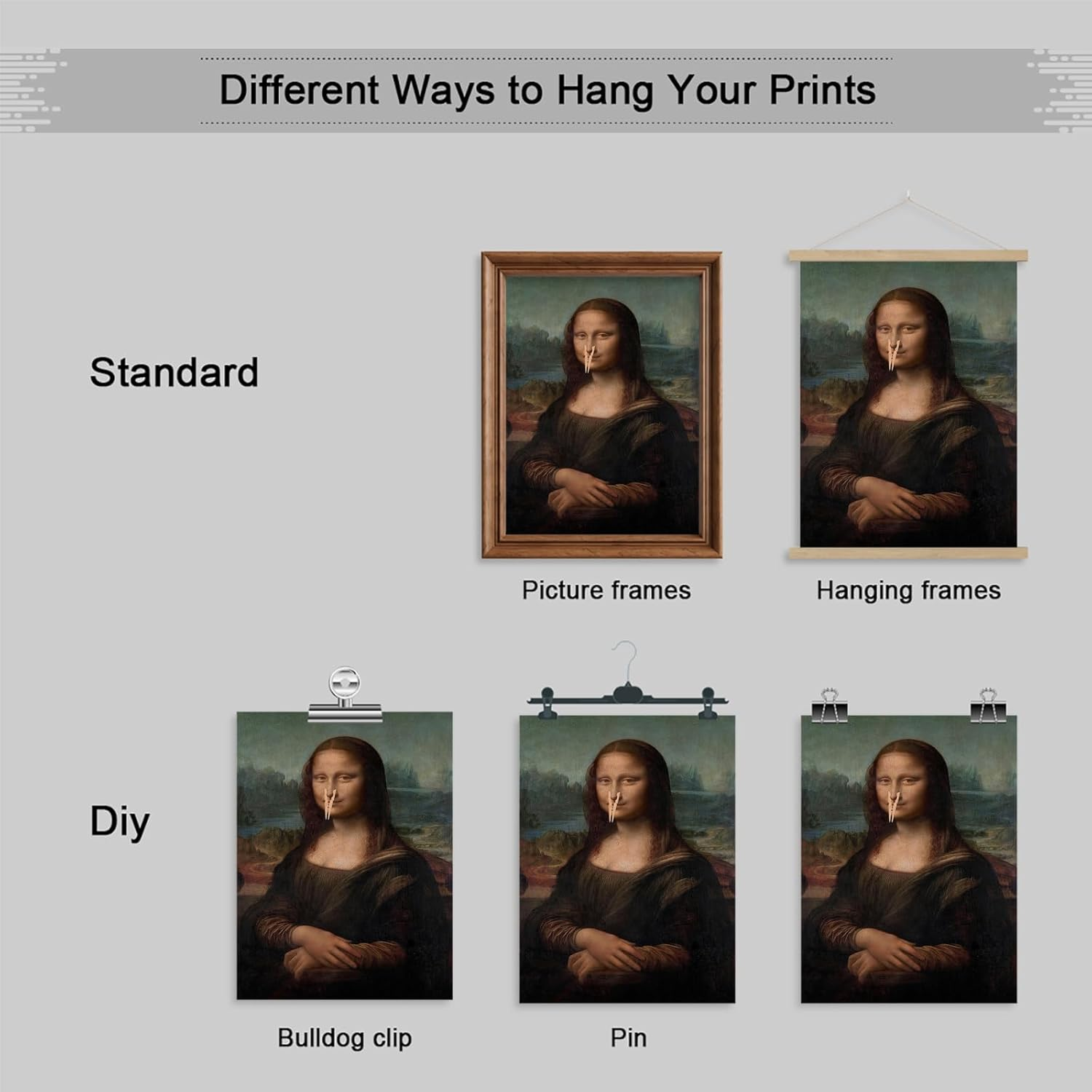 XMJJQQ Classical Mona Lisa Painting Bathroom Canvas Wall Art, Vintage Funny Bathroom Poster, Humor Amusing Toilet Art Prints, Bath Girl Pinching Nose Funny Wall Decor 16X24In Unframed image number 5