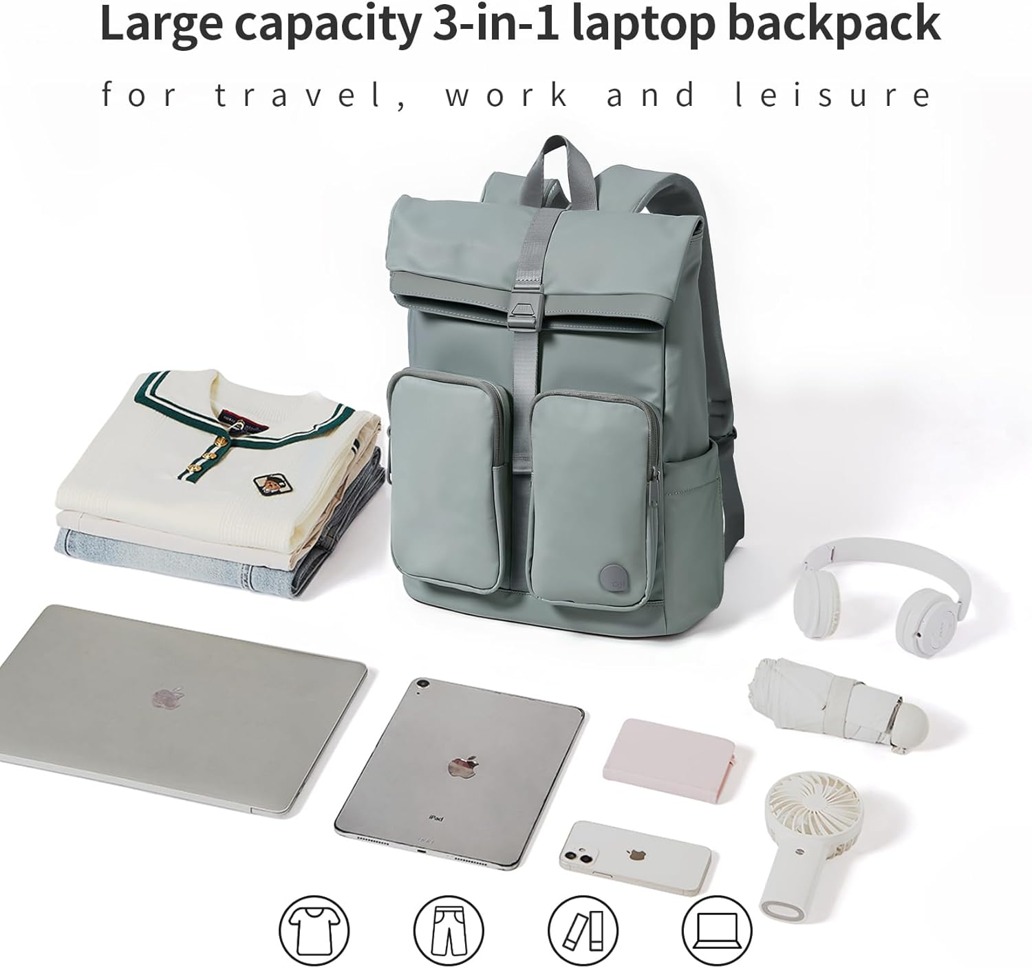 AJI Travel Backpack Laptop Backpack: Large Laptop Bag Fit 17 Inch - Carry on Backpack for Airplanes - Side Access & Wide Opening Expandable Waterproof Outdoor Work Backpack Schoolbag for Women Man image number 1