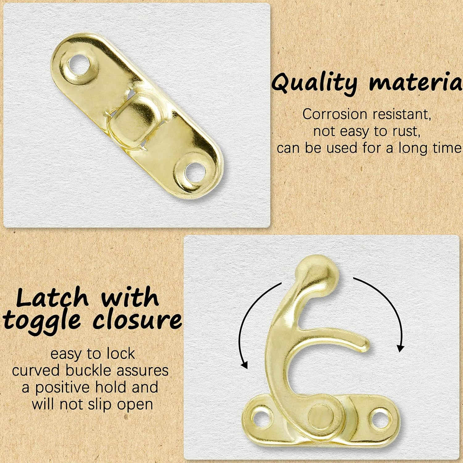 10 Pcs Antique Latch Hook, Antique Jewelry Box Latch, Antique Right Latch Hook with Screws for Wood Jewelry Box Toolbox Suitcase Case (Gold) image number 5