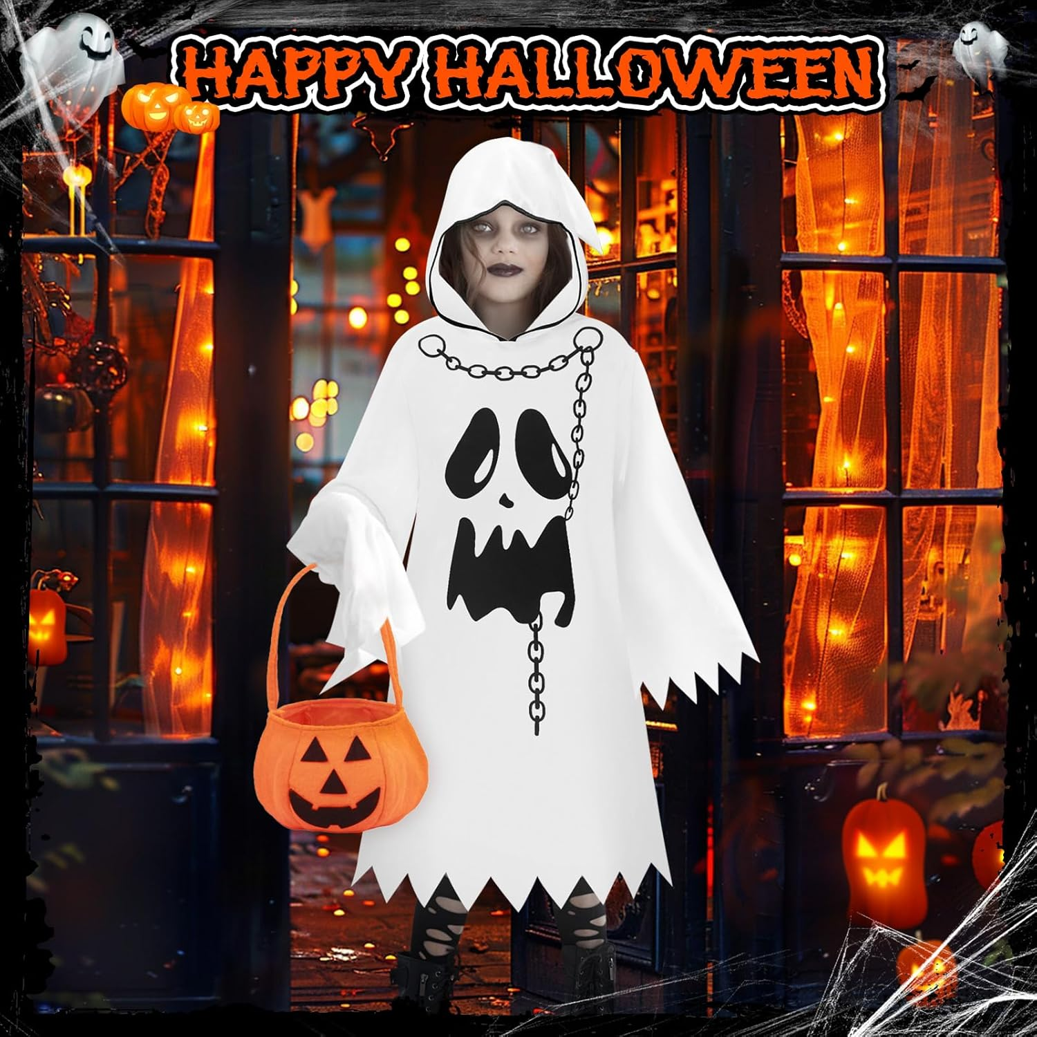 Ghost Costume Halloween Children: Boys Girls Ghost Costume with Handbag - Halloween Costume Ghost for Carnival Fancy Cosplay Party image number 5