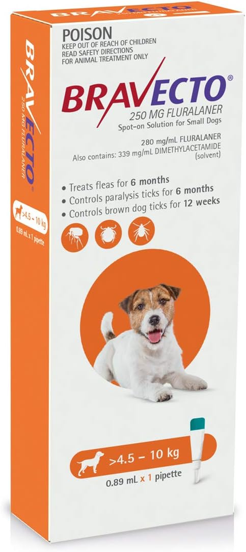 BRAVECTO DOG SPOT on 250MG ORANGE >4.5-10KG
