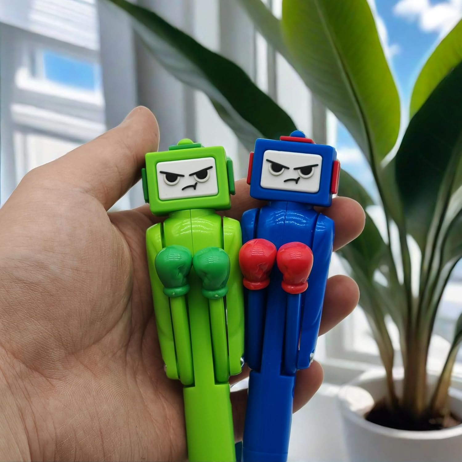 Boxing Pen Robot - （2PCS） with Punching Arm and Crisp Button Sound - Funny and Cool Novelty Pen - Boxing Gifts - Blue/Green Colors - 1.0Mm Smooth Writing image number 5