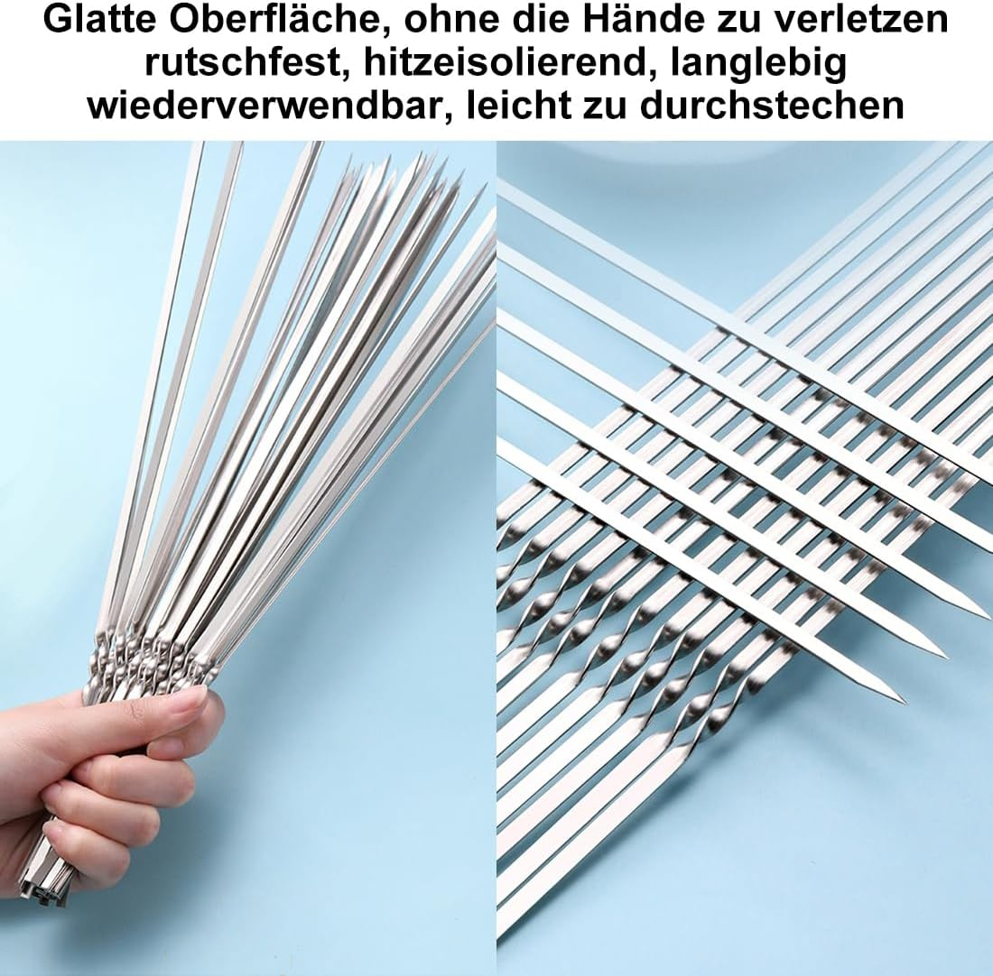 WILLBBQ 304 Stainless Steel 13.2" Long Flat Barbecue Skewers,20Pcs/40Pcs BBQ Kebab Skewers with Portable Metal Storage Tube,Reusable for Grilling Barbecue Kitchen Party and Outdoor Cooking (20PCS) image number 4