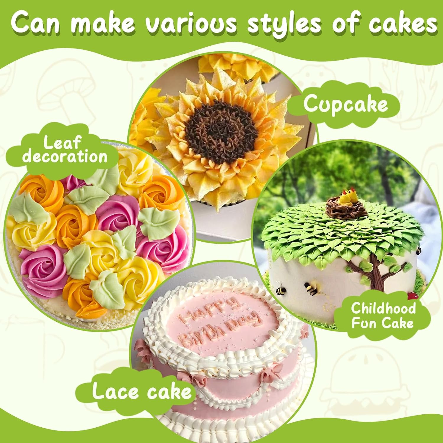 Suuker 5 Pieces Leaf Piping Tips,Stainless Steel Cake Decorating Tips, Frosting Icing Tips for Cupcakes, Cake, Cookie and Decorating（67 68 70 352 113）