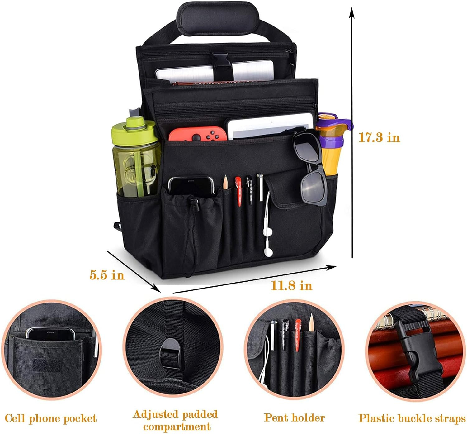 Car Seat Organizer,Car Organizer Can Be Hung or Carried over Both Shoulders,Backseat Cars Organizer with Laptop Storage or Car Truck Trunk Van