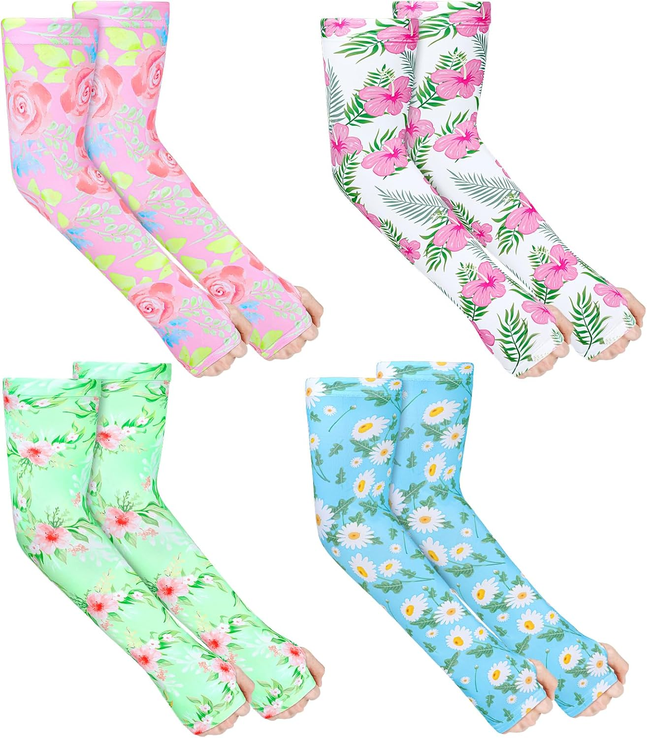 4 Pairs Gardening Sleeves Anti-Slip Arm Protection with Thumb Hole Sun Sleeve Cooling Arm Sleeves for Women Men Outdoor