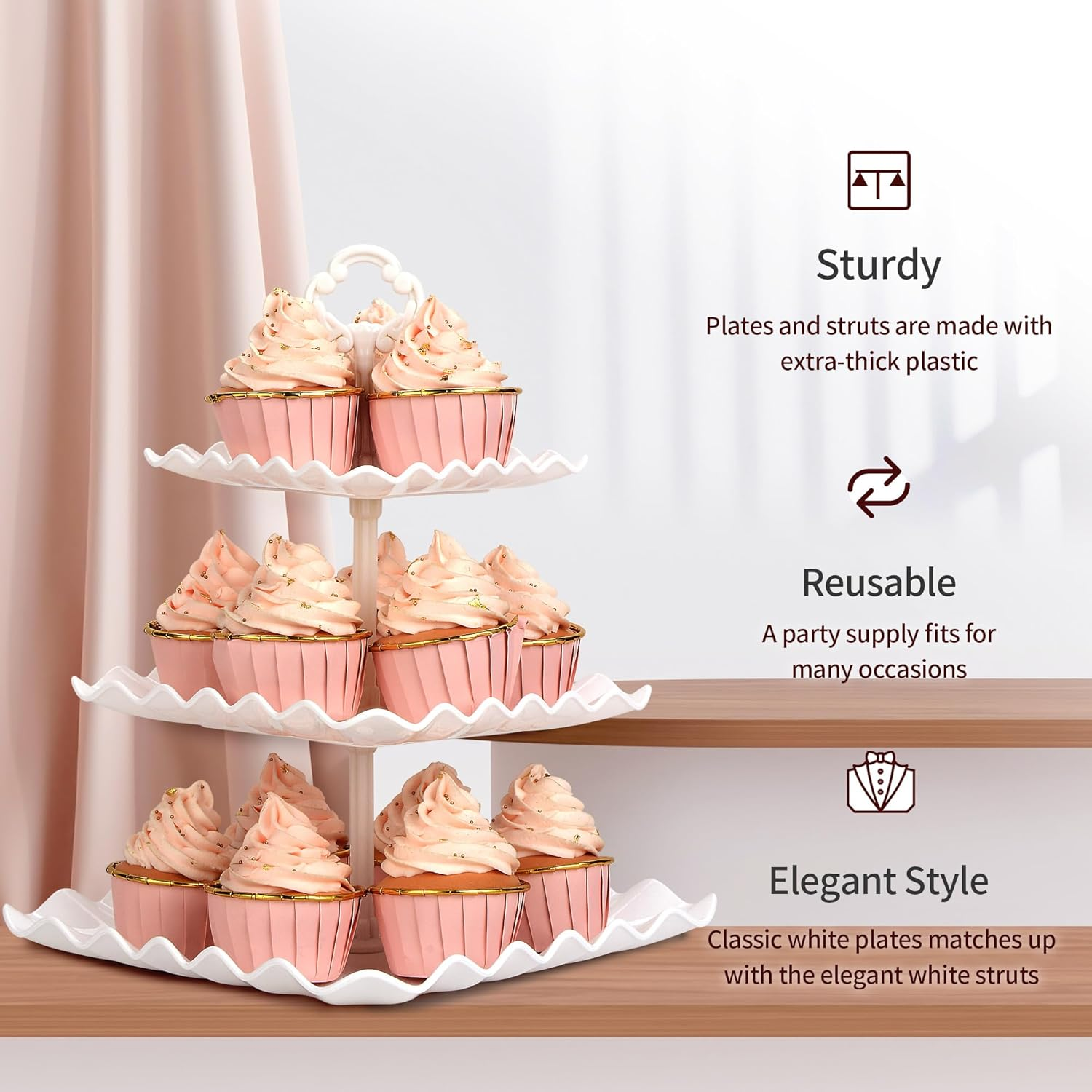 NWK 5 Piece Cake Stand Set with 2Xlarge 3-Tier Cupcake Stands + 3X Appetizer Trays Perfect for Wedding Birthday Baby Shower Tea Party (White) image number 4