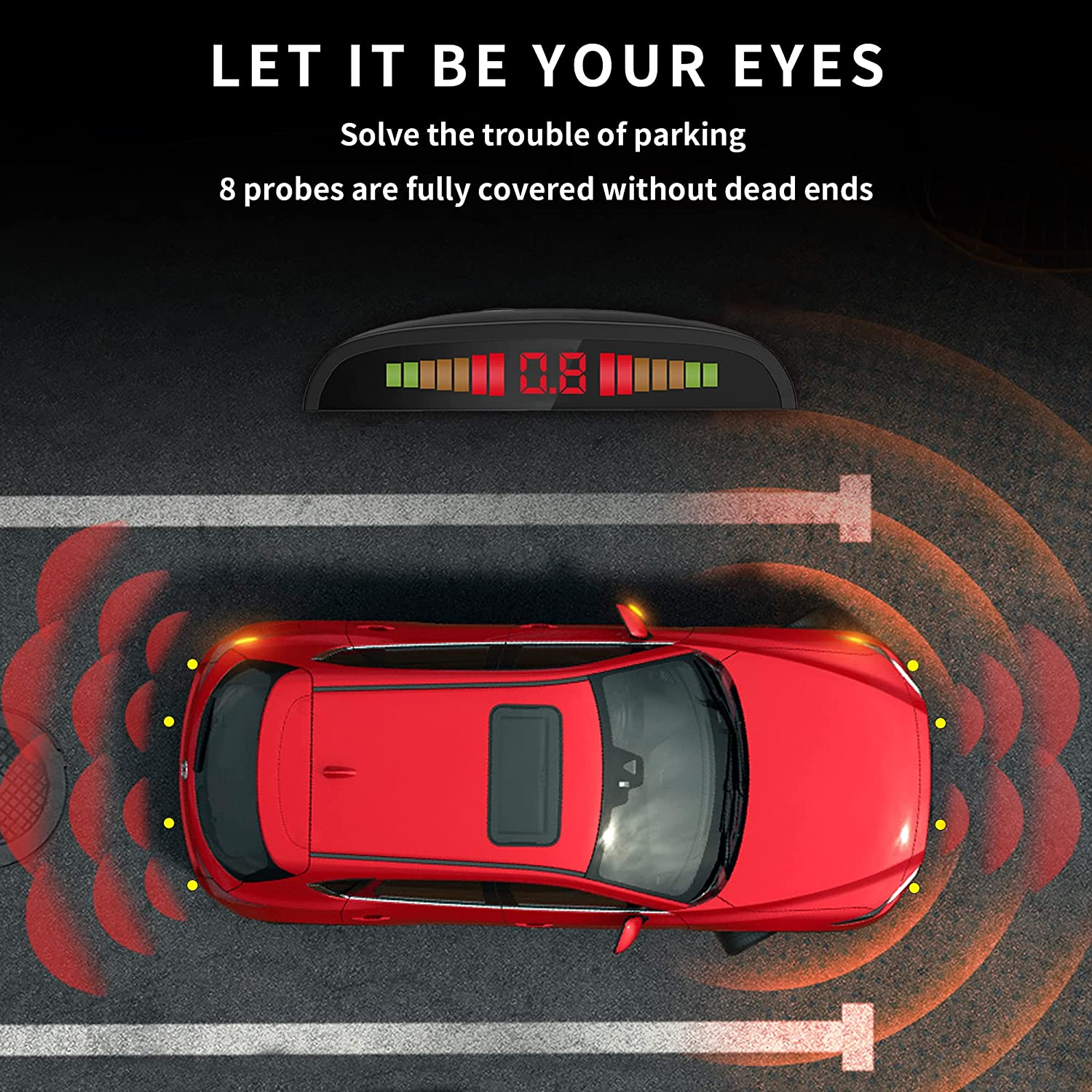 EKYLIN Car Reverse Parking Sensors System with 8 Parking Sensors Distance Detection + LED Distance Display + Sound Warning (Silver Color) image number 6