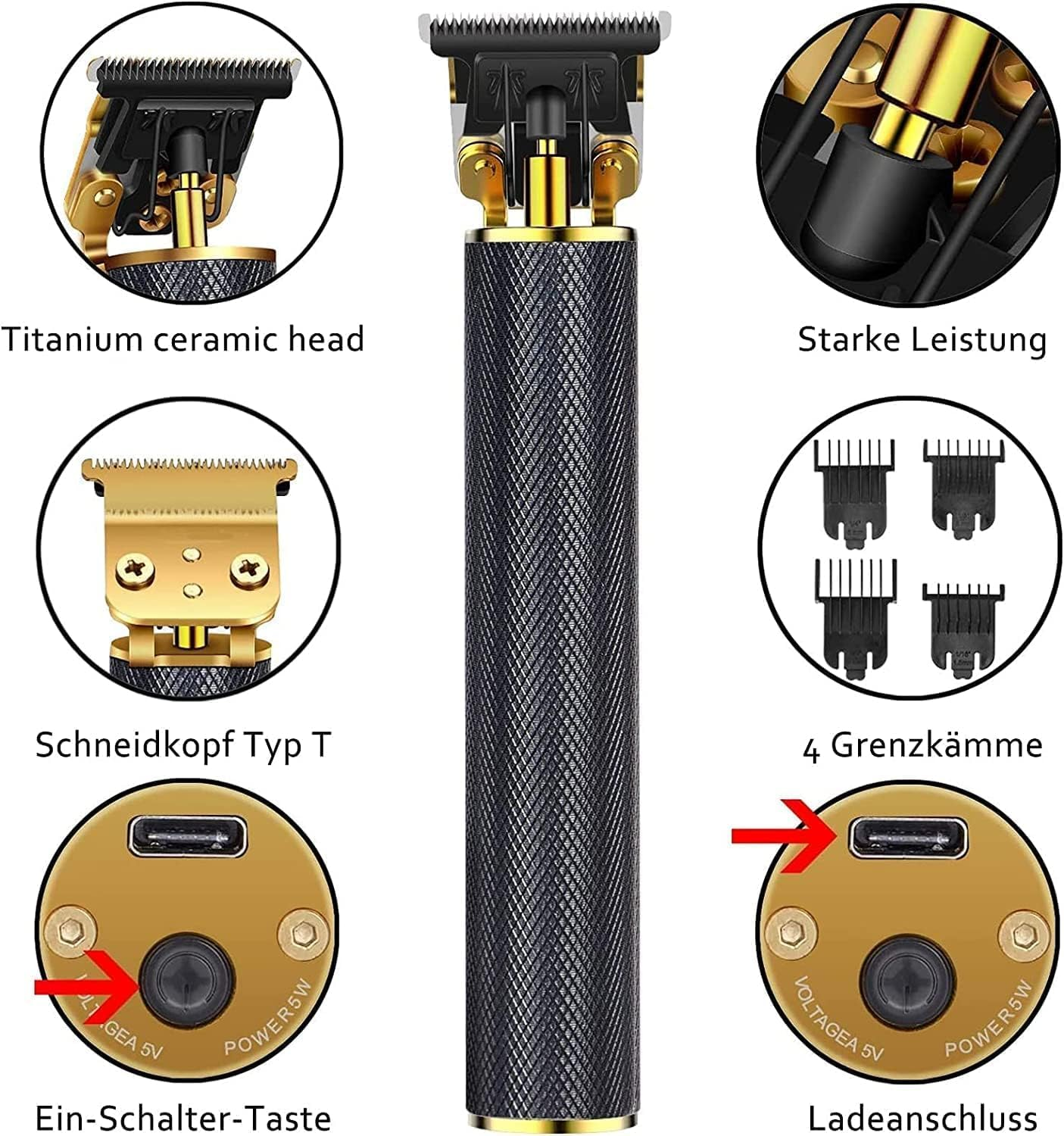 Hair Clippers for Men, 2024 Upgraded Zero Gapped Professional Hair Trimmer Cordless Rechargeable with Hair Cutting Kits, T Blade Beard Trimmer for Men (Black) image number 6