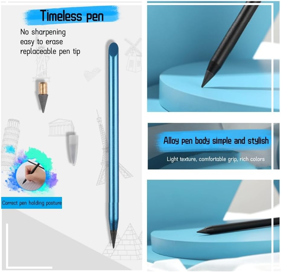 4 Pcs Forever Pencil,Metal Inkless Pencils Eternal, Metal Mechanical Pencil 0.5, Erasable Pens, Unlimited Writing Eternal Pencil, Infinity Reusable Mechanical Pencil with 4 Replaceable Nib image number 1