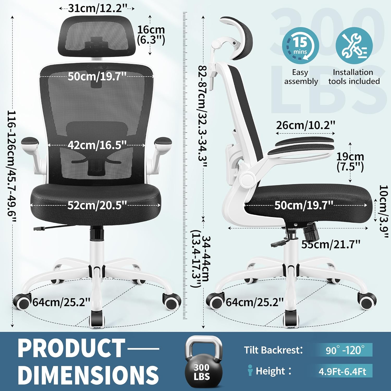 Felixking Ergonomic Office Chair, Headrest Desk Chair Office Chair with Adjustable Lumbar Support, Home Office Swivel Task Chair with High Back and Armrest (White) image number 4