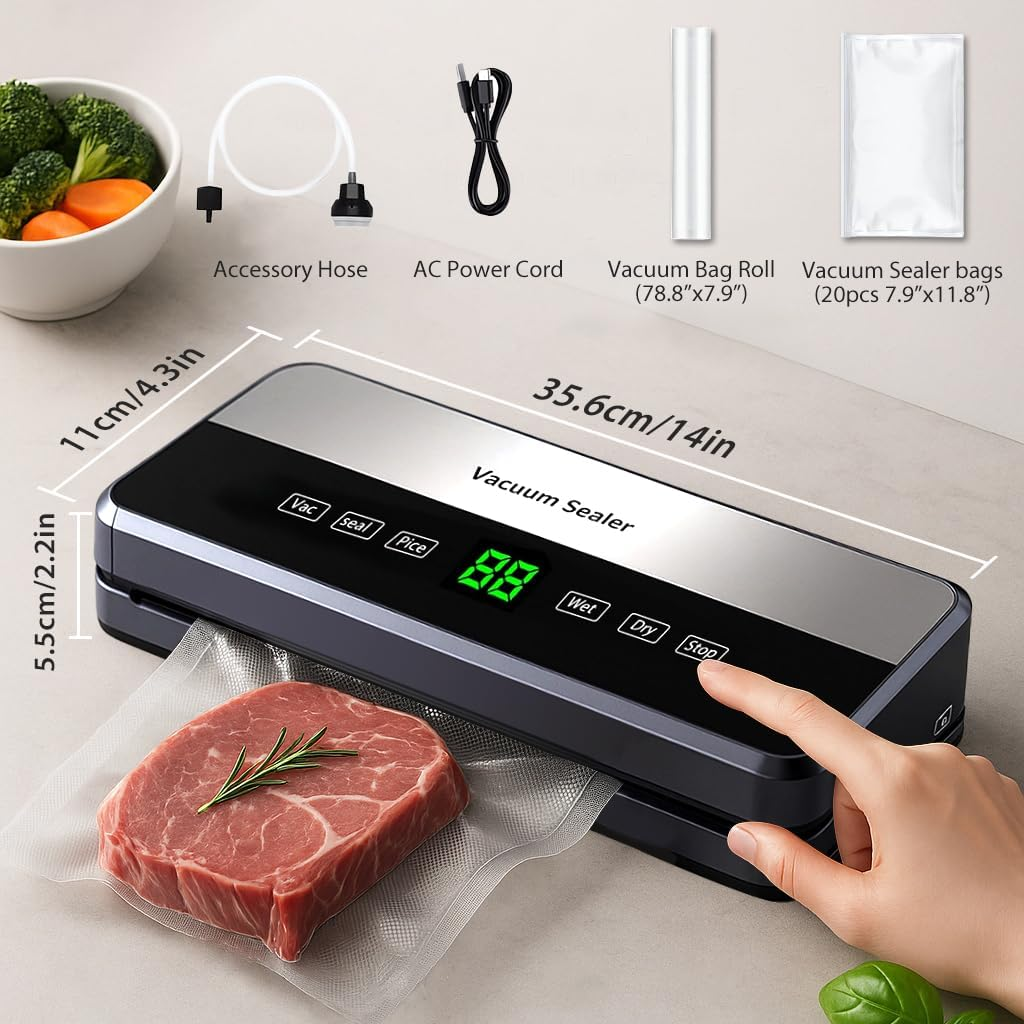 Food Vacuum Sealer for Meal Prep,Food Packer Equipped with Vacuum Bags,Built-In Cutter,Automatic Vacuum Sealer Machine Kit Dry Moist Seal Pulse Canister Mode Good for Leftovers,Sous Vide,Freezing image number 1