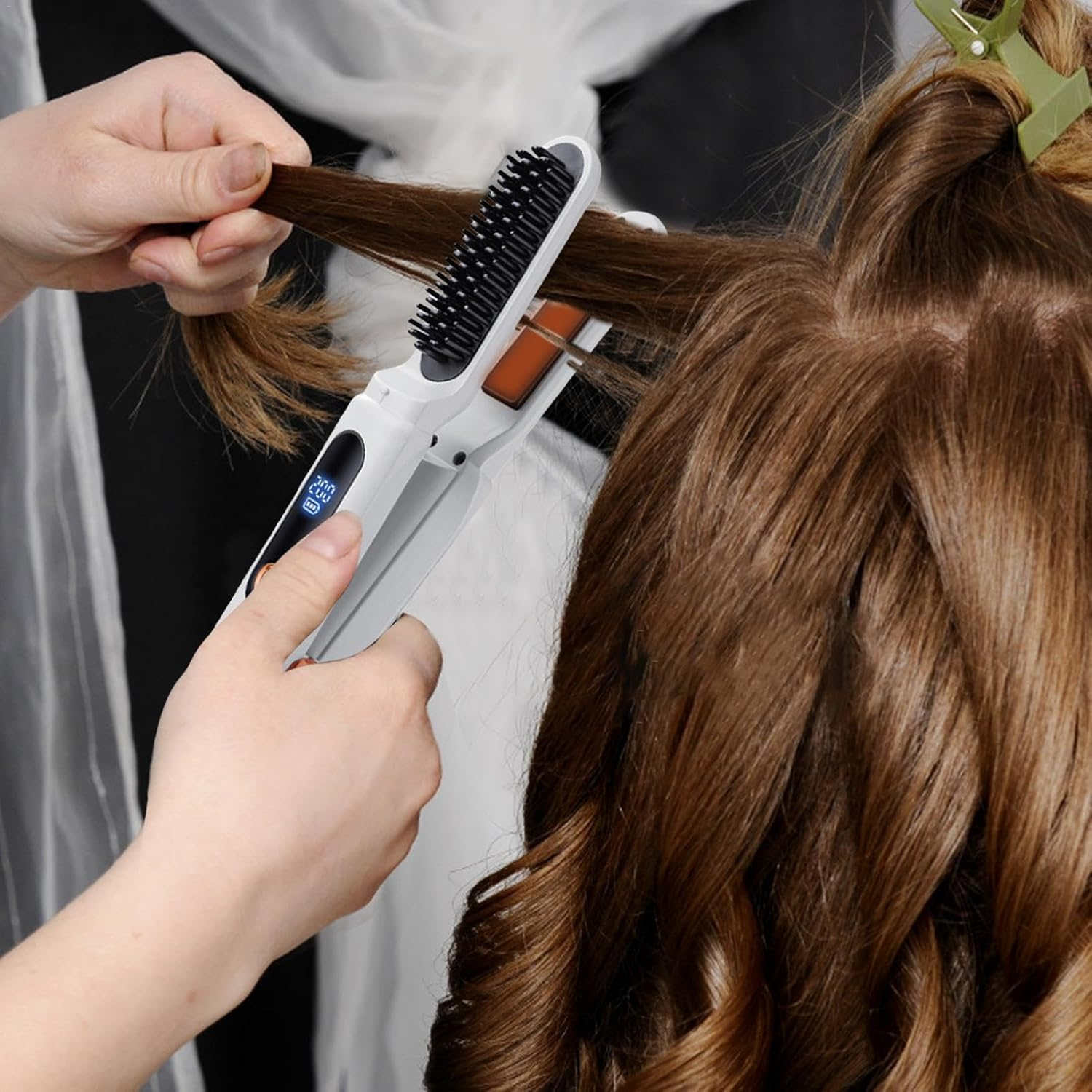 Hair Straightener Brush Cordless, Portable Curling Iron, Straightening Brush for Women, Negative Ion Straightener Comb, 2 in 1 Curling Iron Brush for Women, Men (Purple, Pink, White, Black)