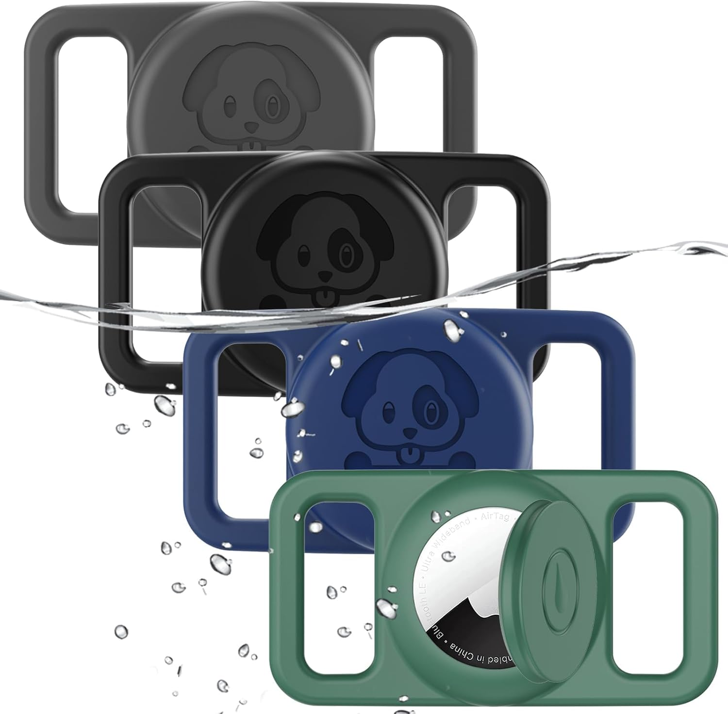 4 Pack Waterproof Airtag Dog Collar Holder Compatible with Apple Airtag, Silicone Hidden Loop Holder for Airtag Tracker, Anti-Lost Dog Collar Air Tag Accessories (Gray, Black, Blue, Dark Green) image number 5
