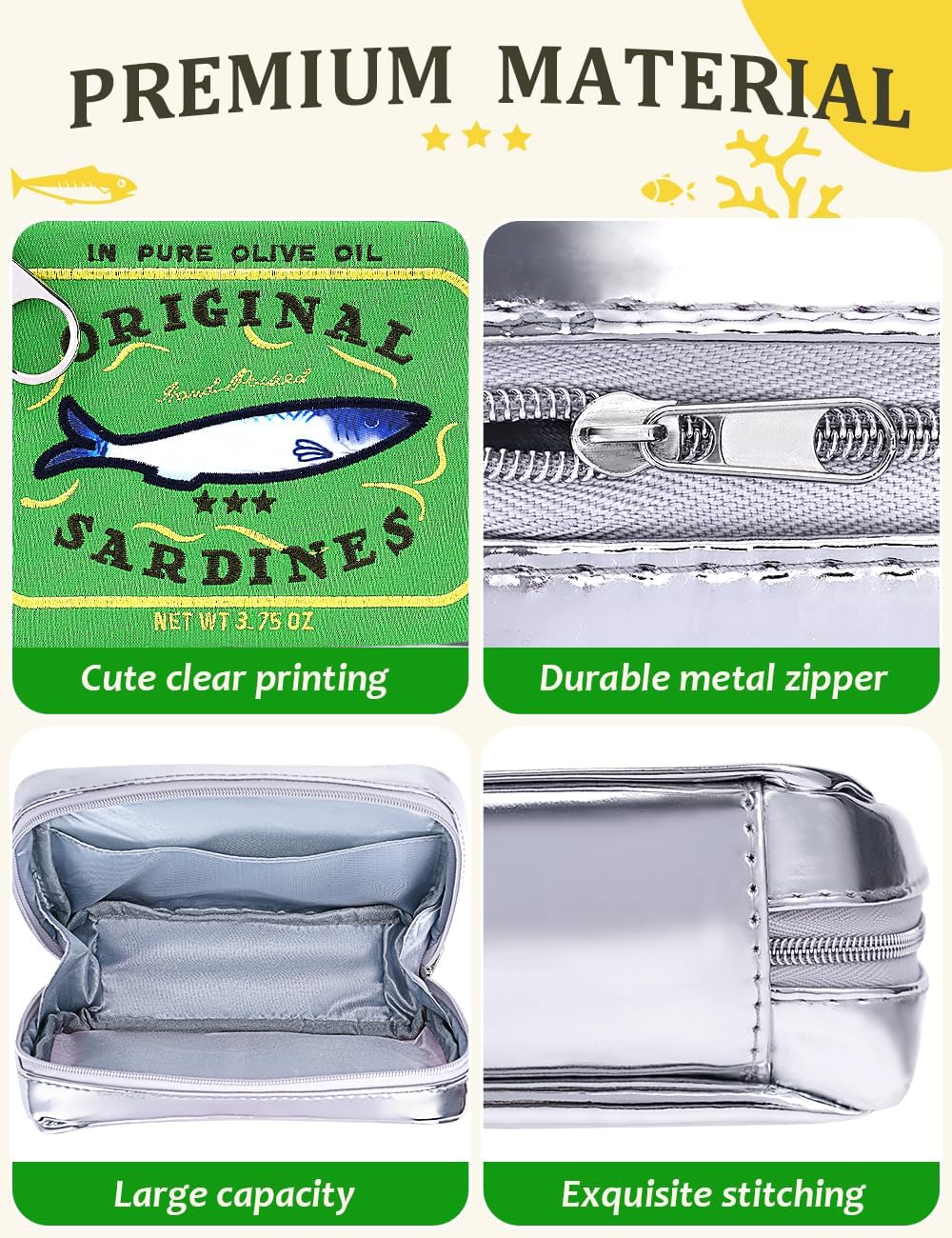 Cessfle Canned Sardines Makeup Bag, Creative Cute Makeup Bag Canned Fish Cosmetic Bag Coquette Cosmetic Pouch Aesthetic Toiletry Bag for Women Girls, Green - Blue Mix Pink image number 4