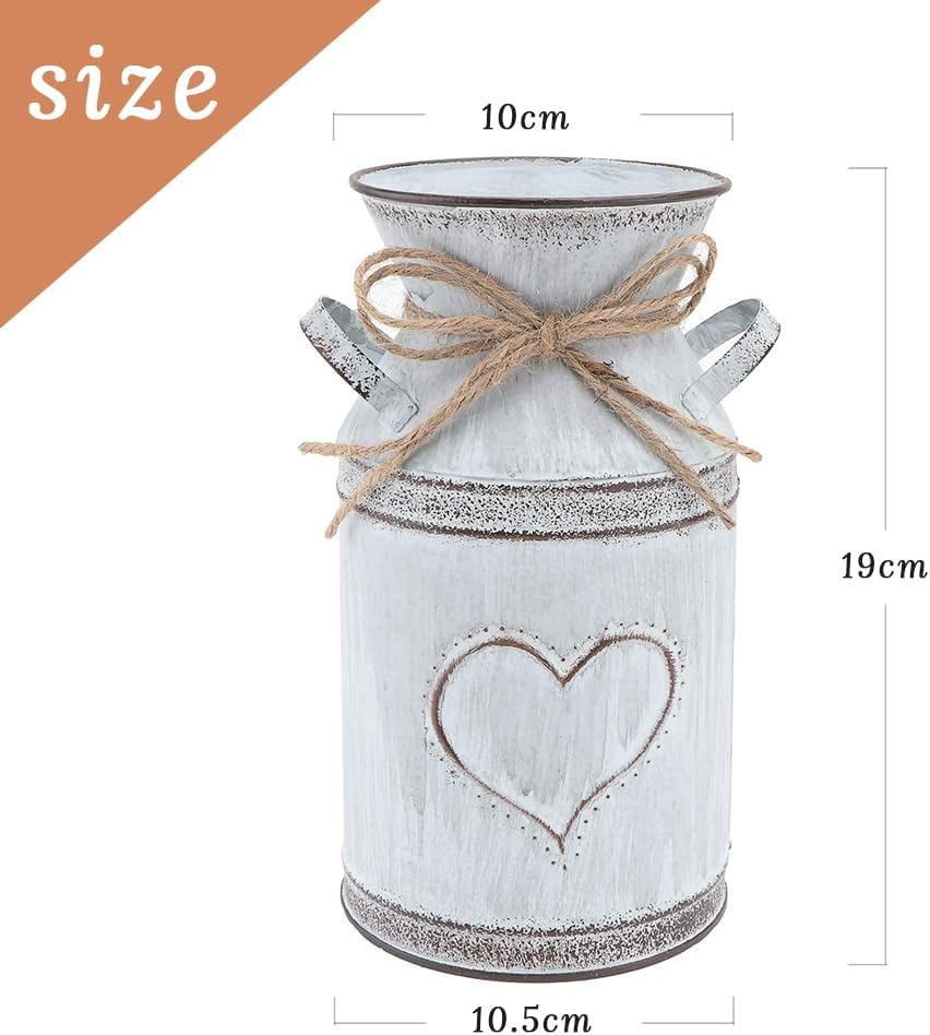Vintage Metal Vase, Gray Farmhouse Style Retro Milk Jug with Heart Pattern and Handle, Milk Jug for Artificial Dried Flowers or Kitchenware for Home/Wedding and Plant Decoration image number 3