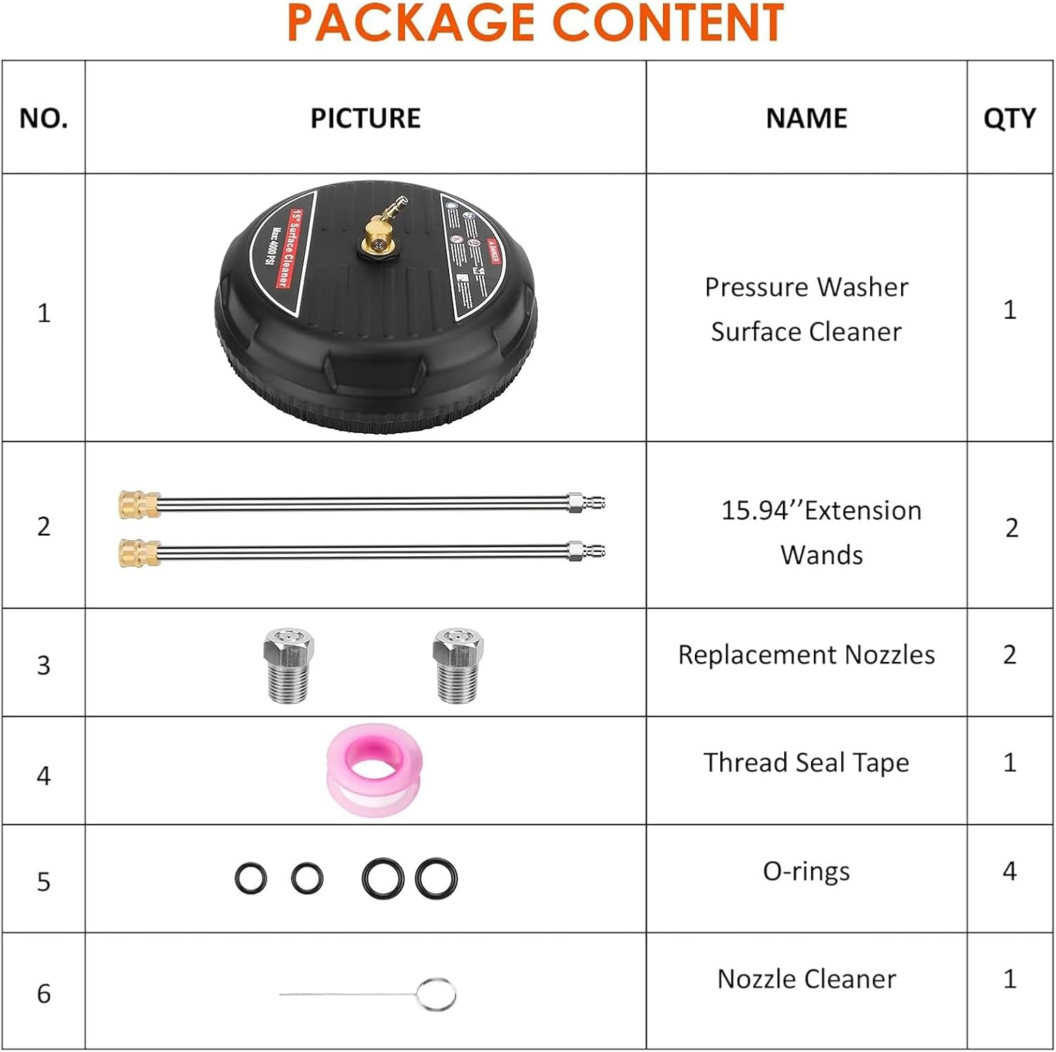 Pressure Washer Surface Cleaner, 4000PSI Pressure Washer Circle Attachment,15In Power Washer Disc Attachment with 2 Extension Wands for Cleaning Driveway, Sidewalk, Deck, Patio, Black image number 6