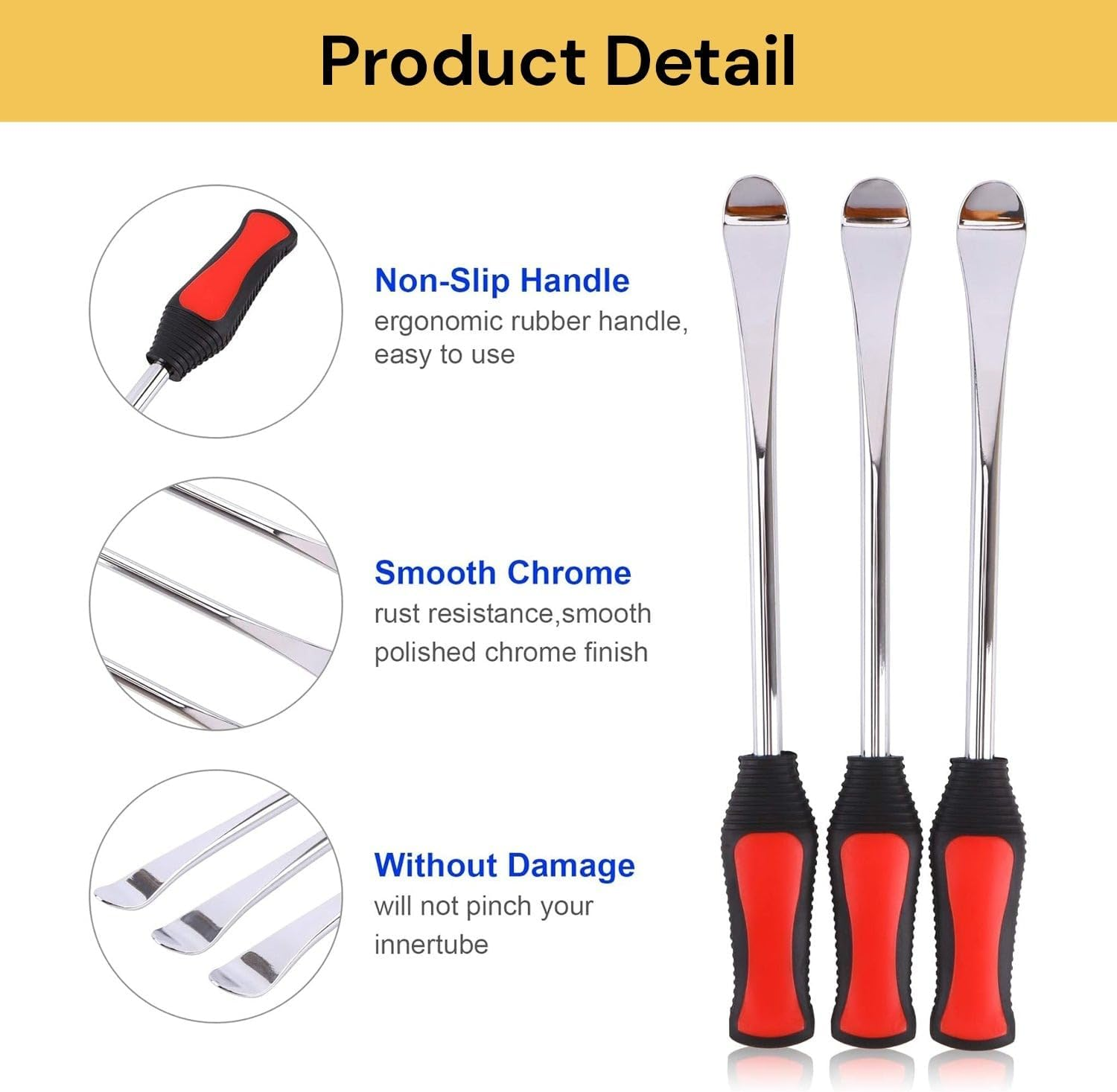 EZONEDEAL 5 in 1 Tire Levers Spoon Set - 3 Tire Lever Tool Spoon + 2 Wheel Rim Protectors Tool Kit for Motorcycle Bicycle Bike Car Tire Changing Removing-Red, Tire Repair Kit image number 6