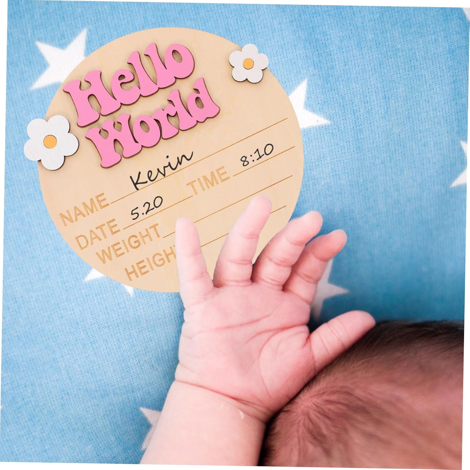 SECFOU Wooden Newborn Announcement Sign Baby Name Sign for Nursery Decor Pink Growth Plaque Baby Shower Photo Prop Newborn image number 1