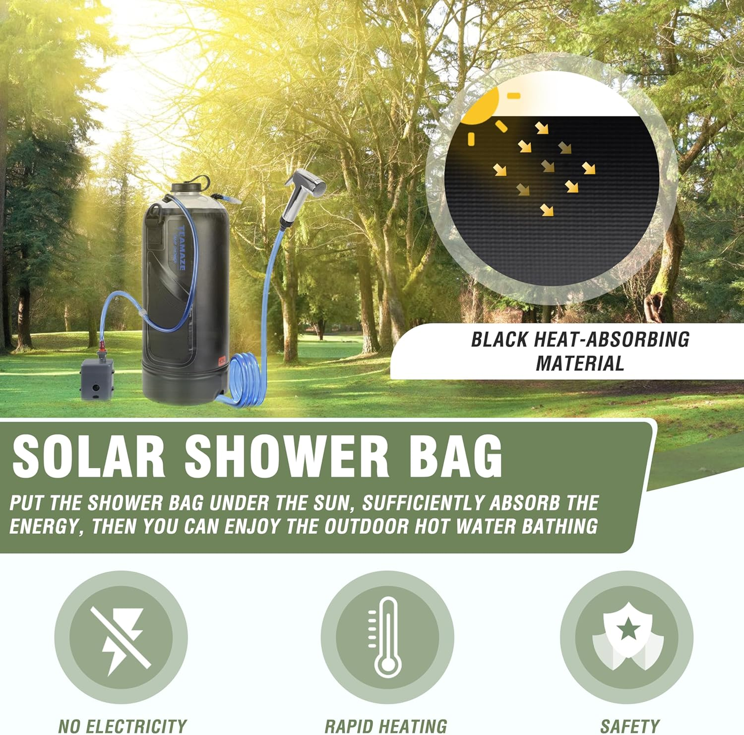 BOOSTEADY Camping Shower, 12L Portable Camp Shower Bag with Upgraded Screw Lid, Auto Pressure Pump, Water Level Window, Solar Shower for Beach Camping Hiking Trip Garden Watering image number 6