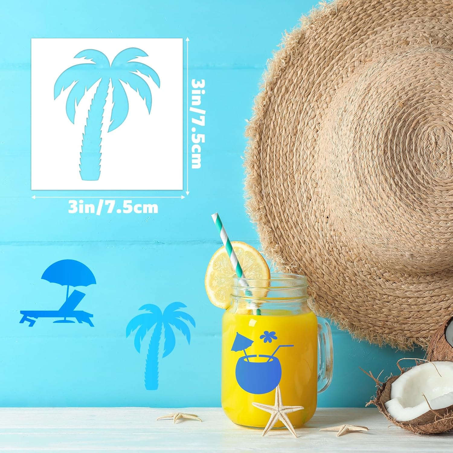 70Pcs Ocean Stencils for Painting, 3X3In Plastic Sea Life and Beach Stencils Ocean Creatures Palm Tree Patterns for Wood Canvas Rocks & DIY Crafts image number 2