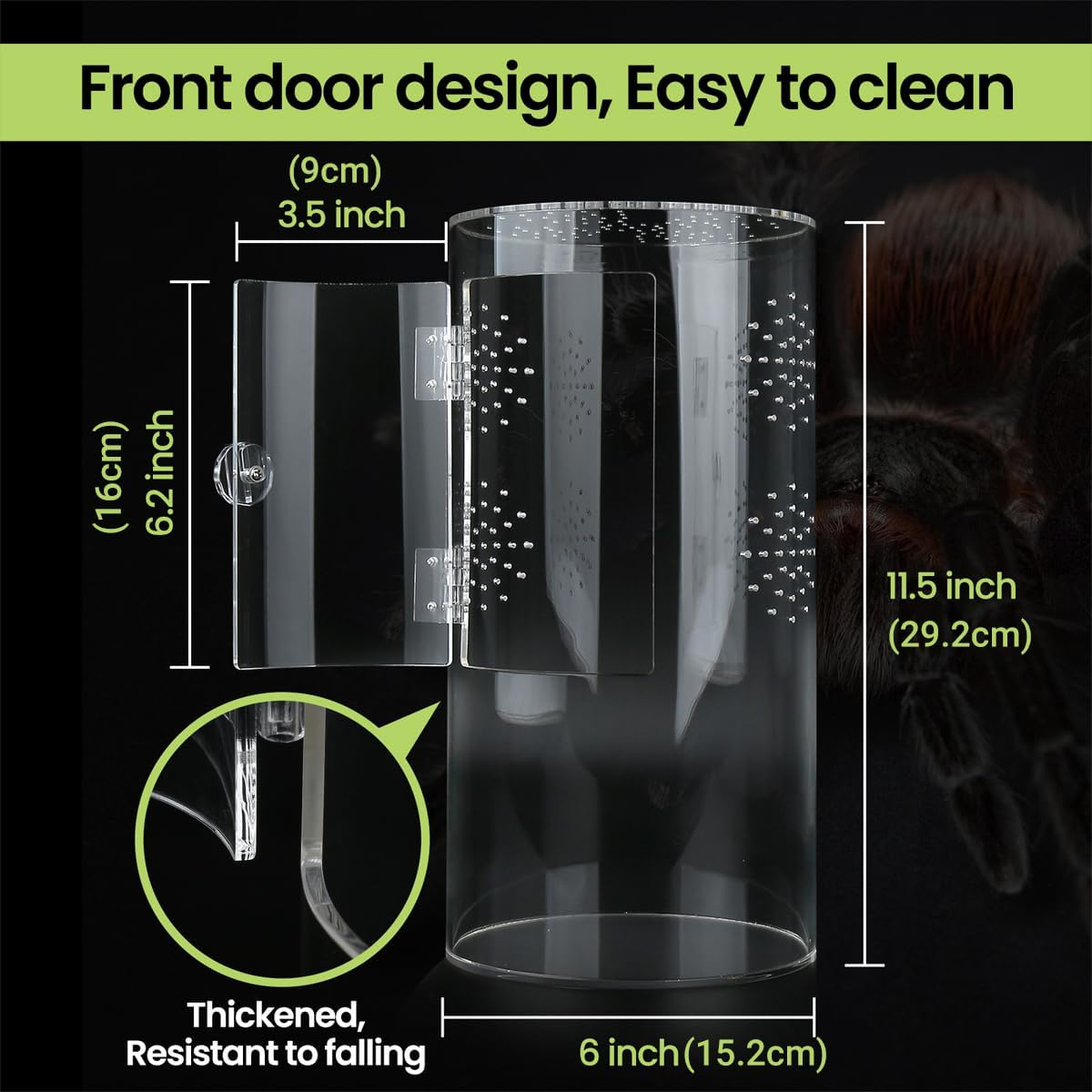 AIMALL Jumping Spider Cylindrical Pet Breeding Box with Front Door | Acrylic Reptile Cage for Pet Spiders and Small Reptiles, 11.5X6In Terrarium Habitat image number 3