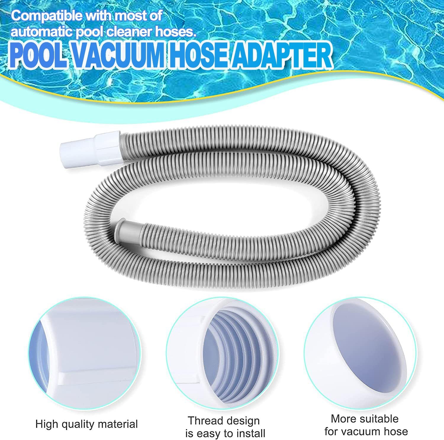 4Pcs Pool Vacuum Hose Cuff, Pool Hose Replacement Cuffs, Hose Threaded 1-1/2 Inch, ABS Plastic, Pool Hose Repair Ends, for Hose Repair Ends Connect Vacuum Head Vacuum Skimmer Inlet Hole image number 1