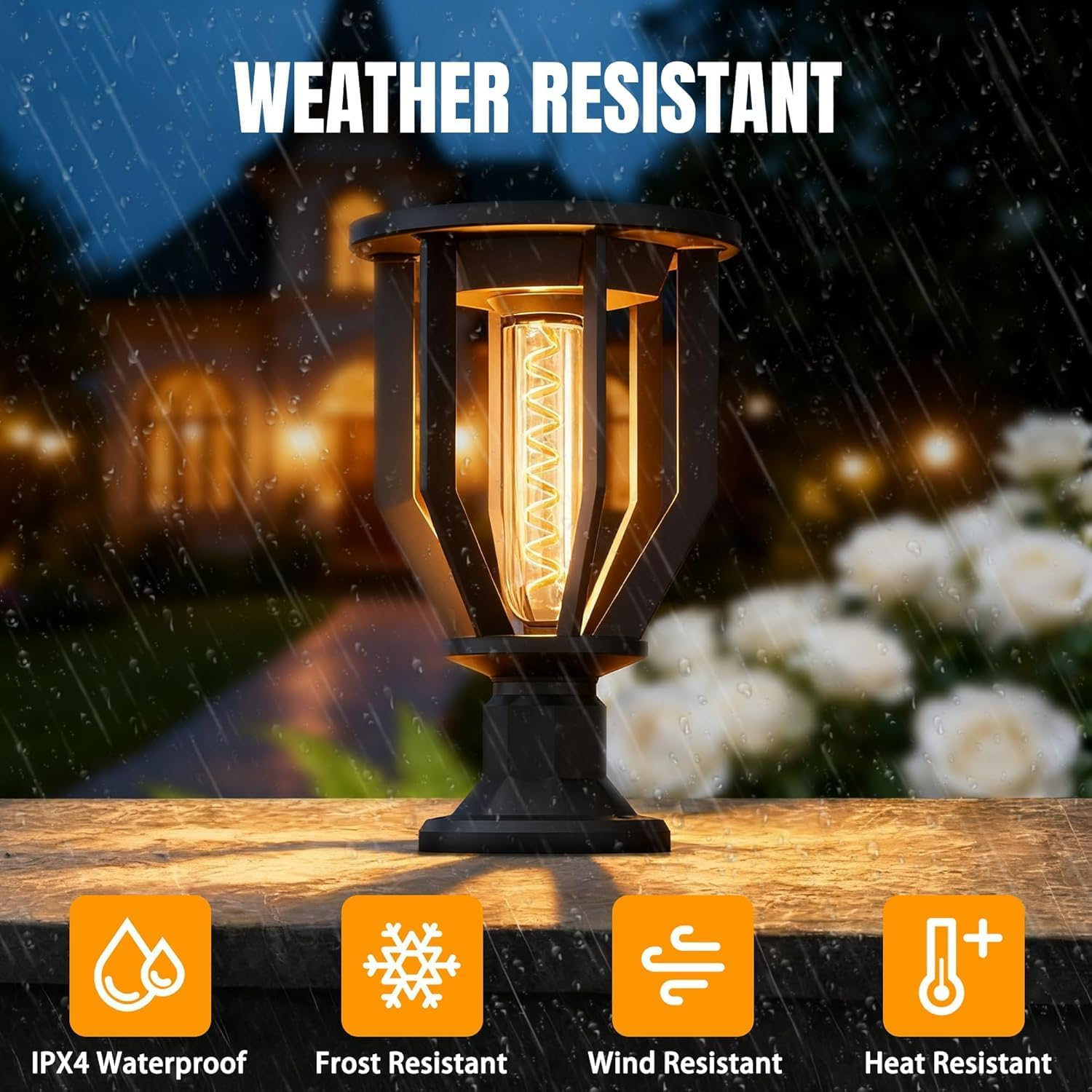 Solar Pillar Light Outdoor Waterproof, 26Cm Black Decorative Solar Post Light with 2200K Warm Spiral LED, Solar Powered Fence Post/Gate/Driveway Lantern image number 2