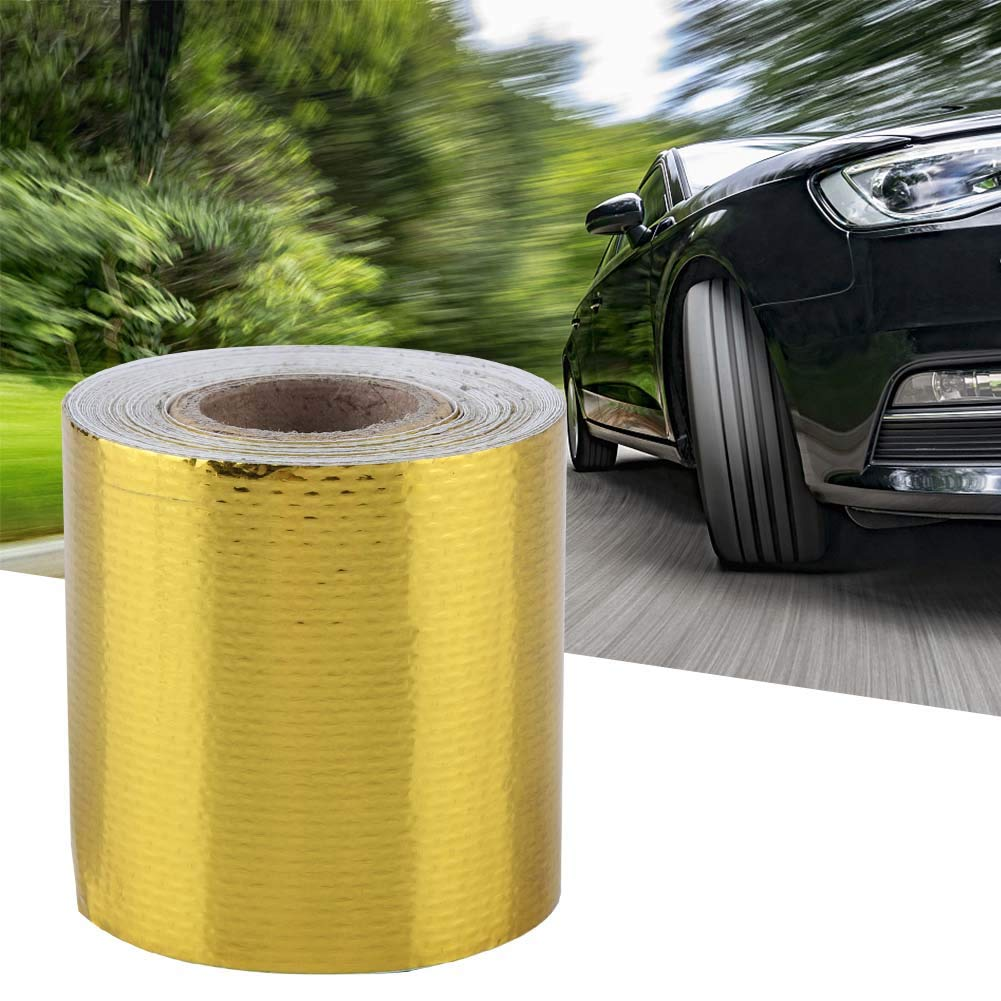 Exhuast Adhesive Tape, Strong Adhesion Engines Heat Shield Wrap Protective Antiaging Aluminum Foil for Bottoms for Bulk Heads(Golden 5M*5Cm) image number 2