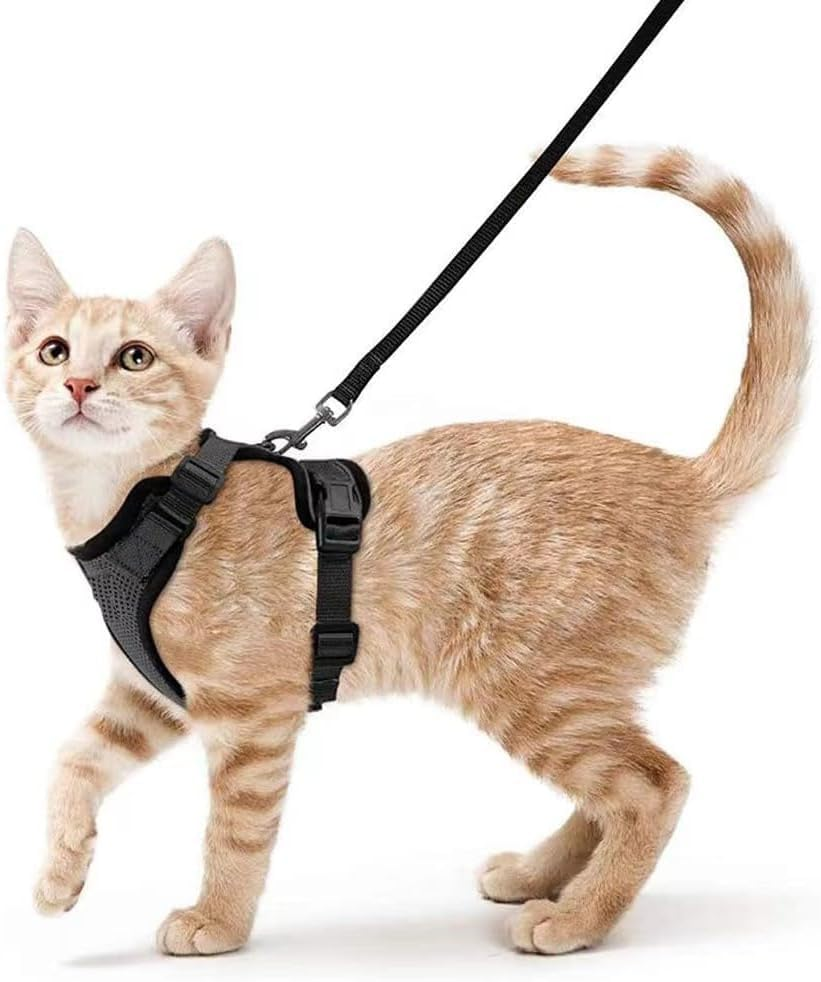 Cat Harness and Leash Set for Small to Large Cats, Adjustable Cat Leash and Harness Set Escape Proof with Reflective Trim Universal Kitten Harness for Cats Puppies Outdoor Walking (Black, S) image number 5